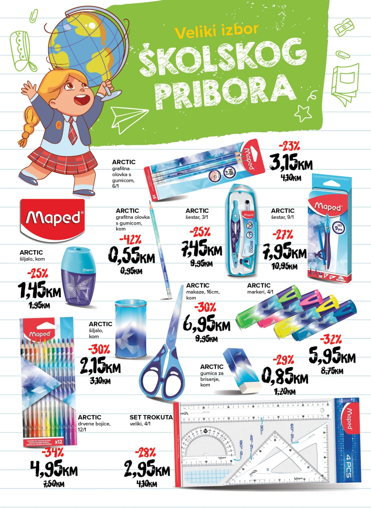 Konzum i Mercator školski katalog – Maped Arctic olovke, bojice, markeri, šestari i geometrijski pribor