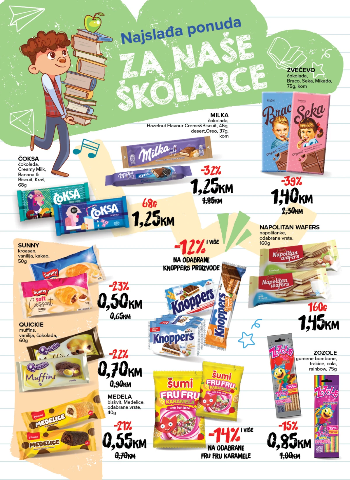 Konzum i Mercator školski katalog – Zvečevo, Milka, Knoppers, Sunny, Medela i ZoZole proizvodi