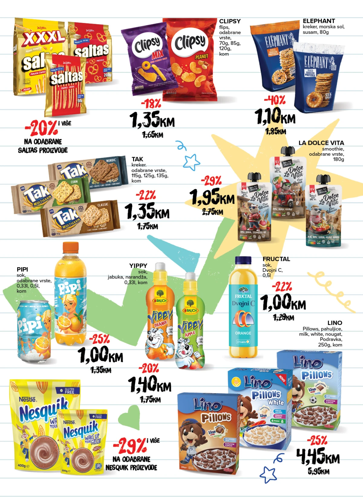 Konzum i Mercator školski katalog – Elephant, Clipsy, Tak, Lino, Nesquik i dječiji napici