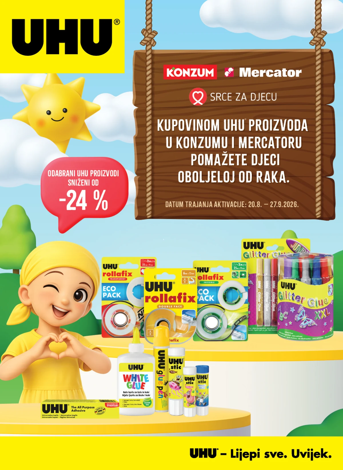 Konzum i Mercator humanitarna akcija do 27.09.2026. – odabrani UHU proizvodi sniženi 24%