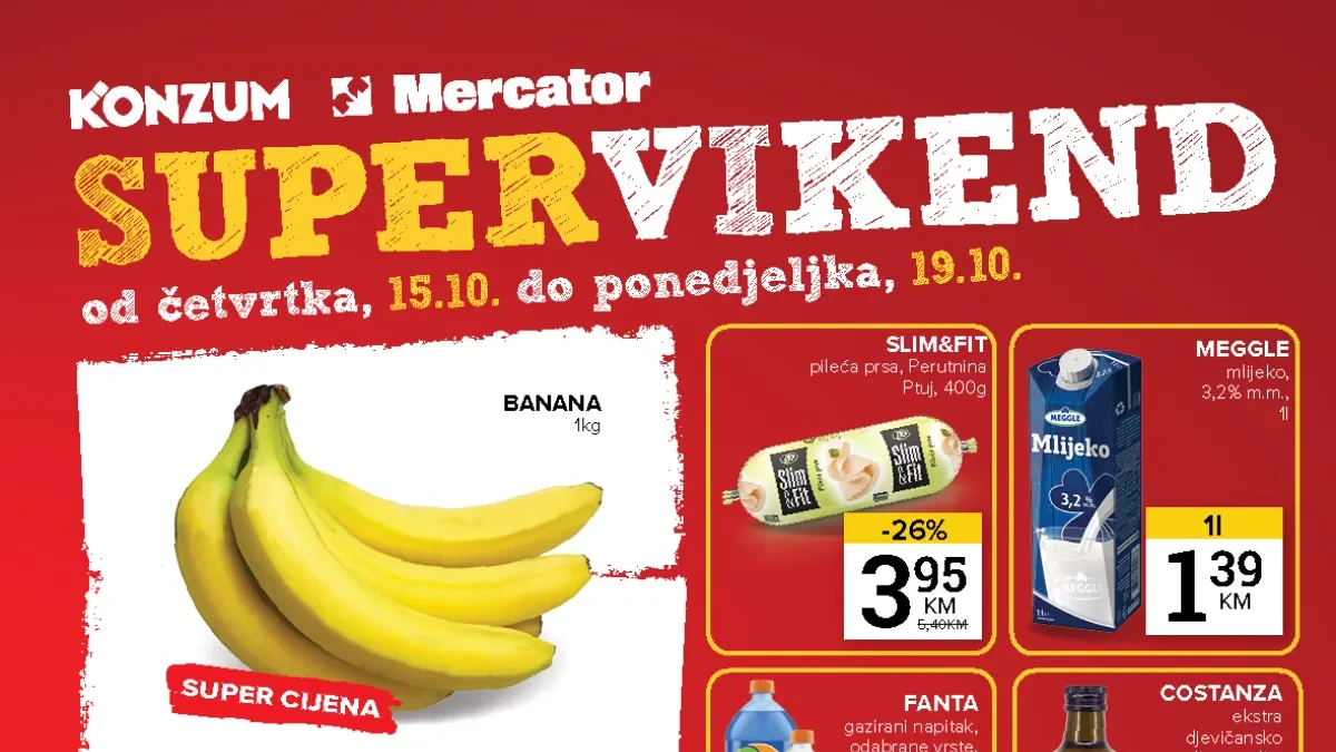 Konzum i Mercator Super vikend od 15. do 19.10.2026. – popusti do 55% na odabrane proizvode