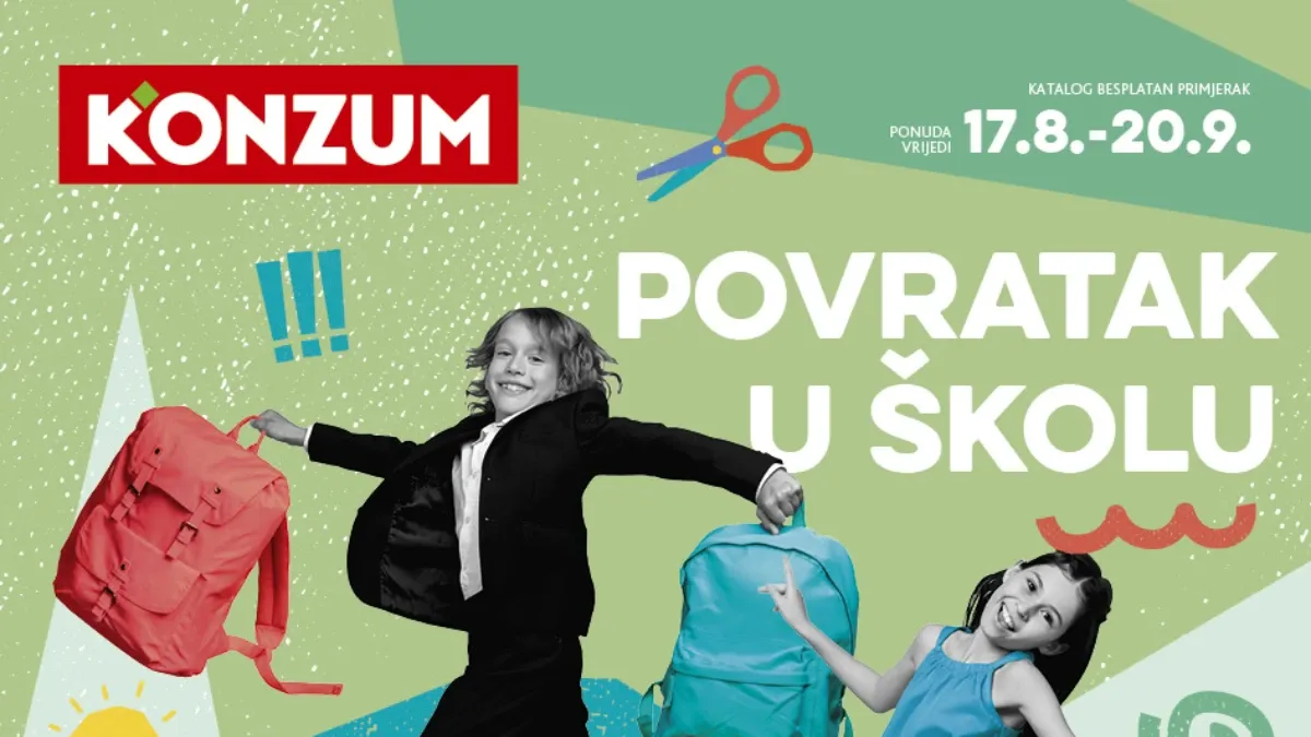Konzum školski katalog od 17.08. do 20.09.2026. – ruksaci, pernice, bilježnice, školski pribor i kreativni setovi uz popuste do 70%