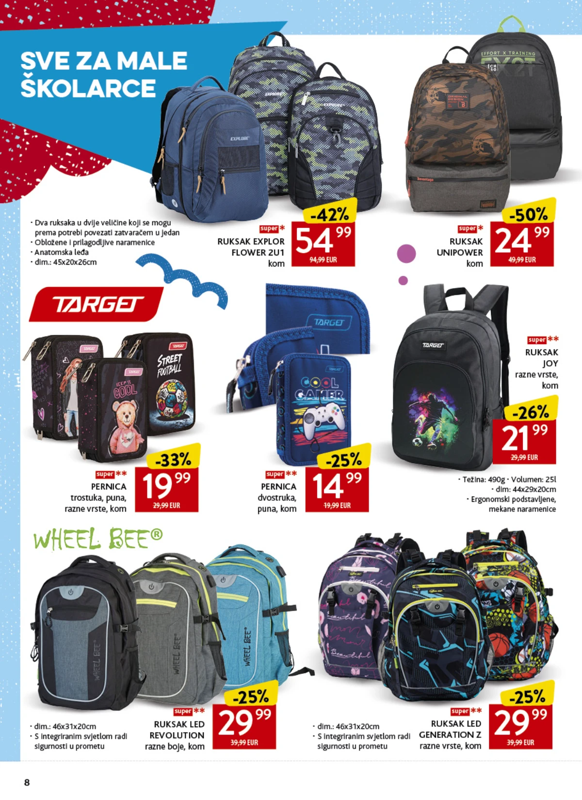 Konzum školski katalog strana 8 – ruksaci i pernice za male školarce