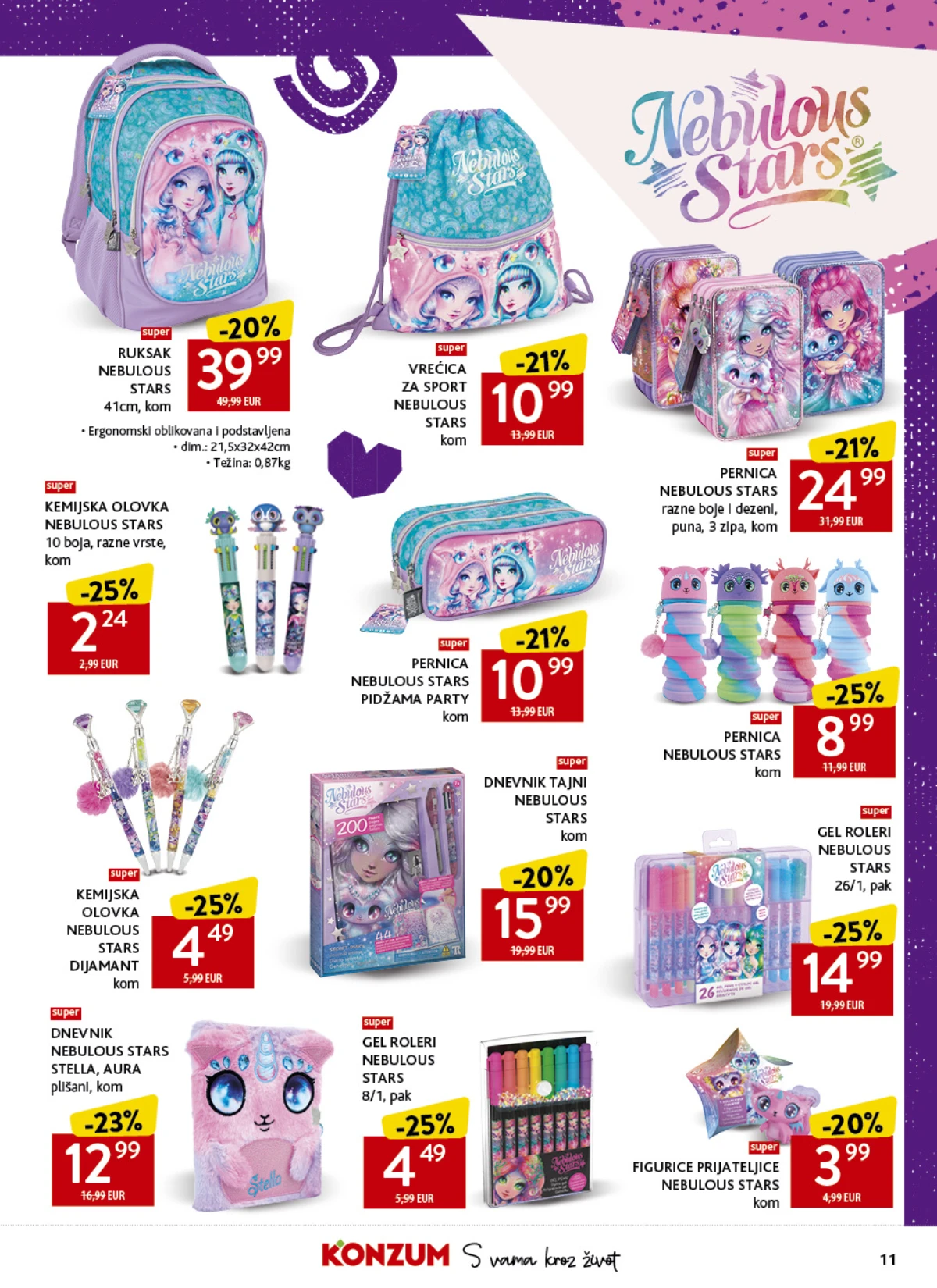Konzum školski katalog strana 11 – Nebulous Stars ruksaci, pernice, gel roleri i školski pribor