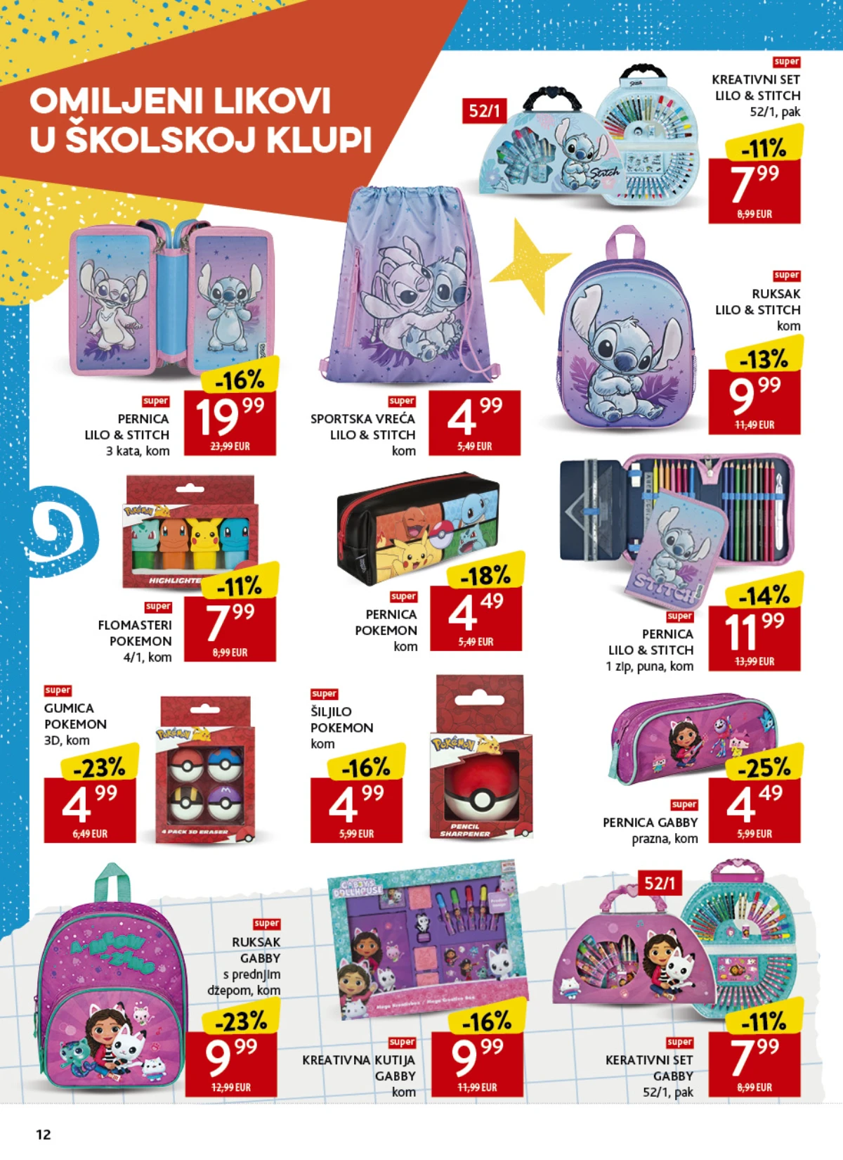 Konzum školski katalog strana 12 – Lilo & Stitch, Pokemon i Gabby školski program