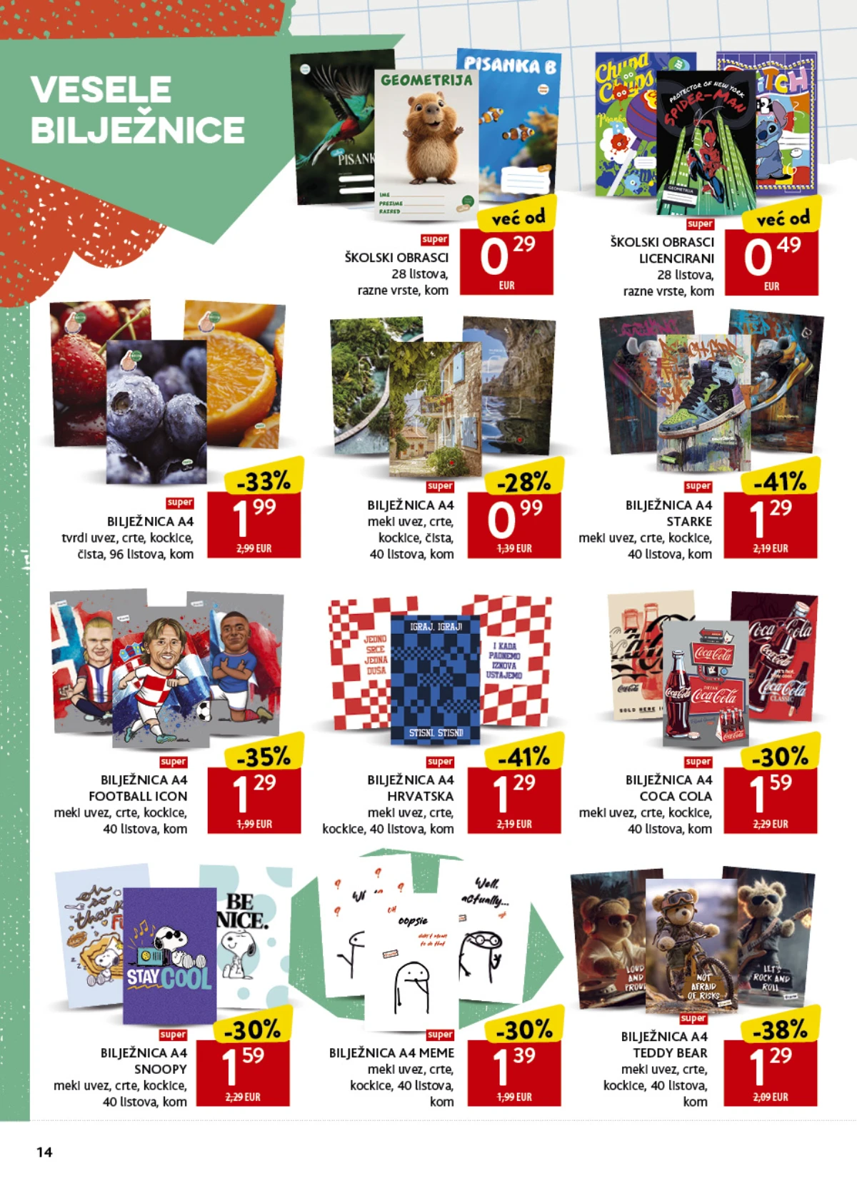 Konzum školski katalog strana 14 – A4 bilježnice, školski obrasci i licencirane bilježnice