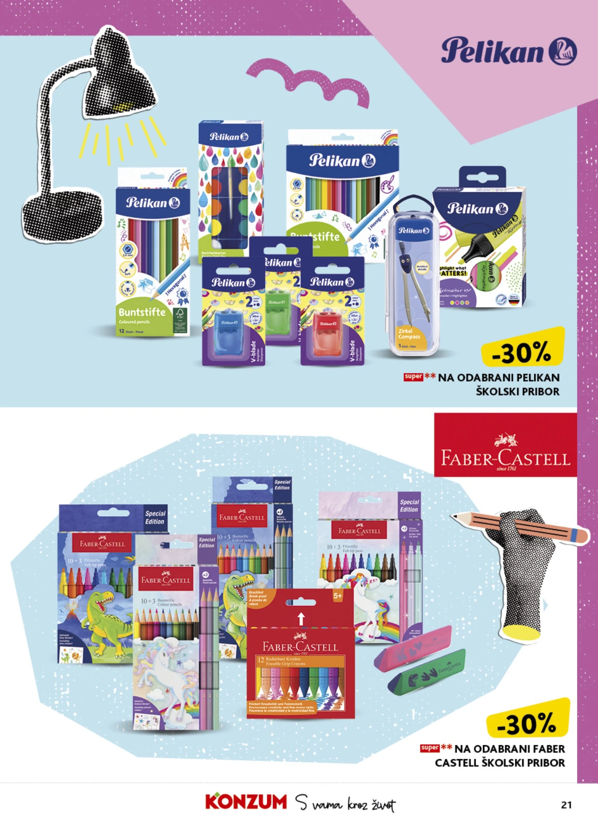 Konzum školski katalog strana 21 – Pelikan i Faber-Castell školski pribor