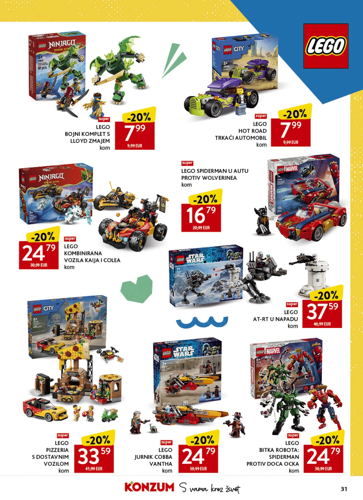 Konzum katalog strana 31 – LEGO Ninjago, City, Marvel i Star Wars igračke