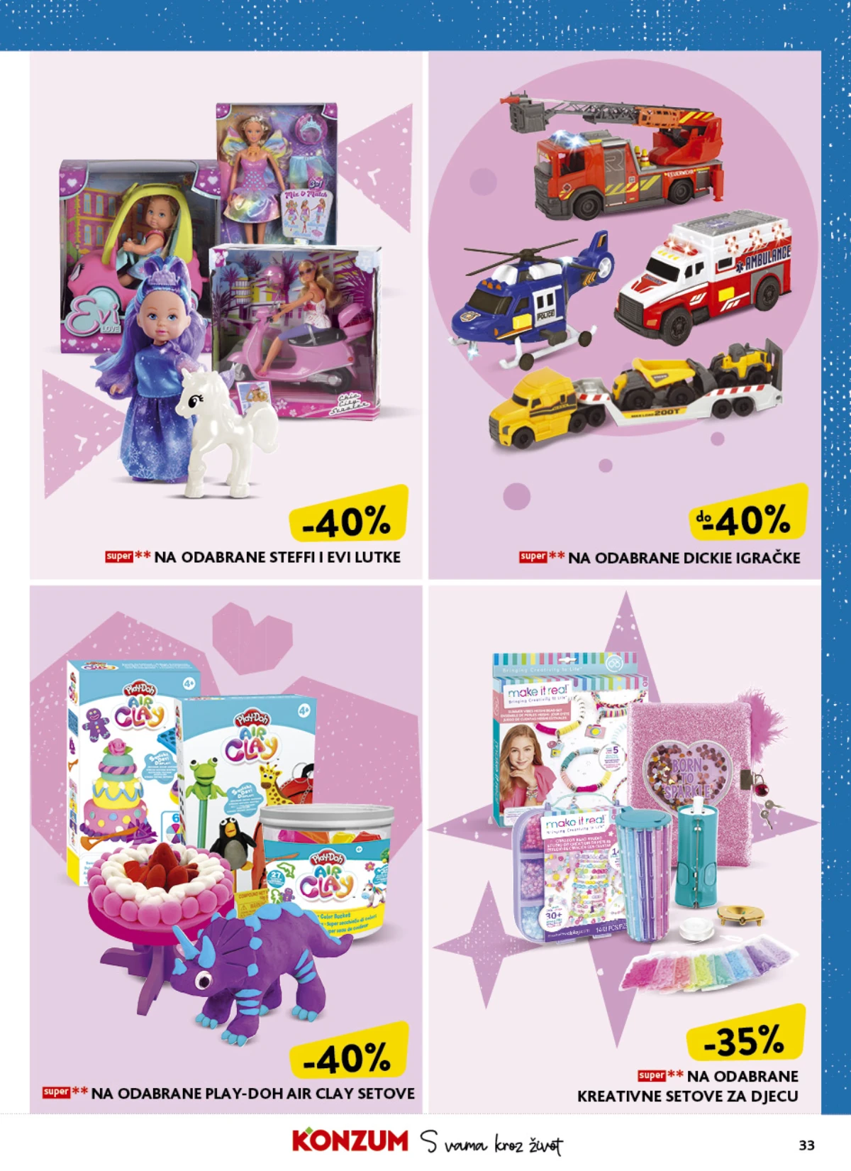 Konzum katalog strana 33 – lutke, vozila, Play-Doh i kreativni setovi za djecu