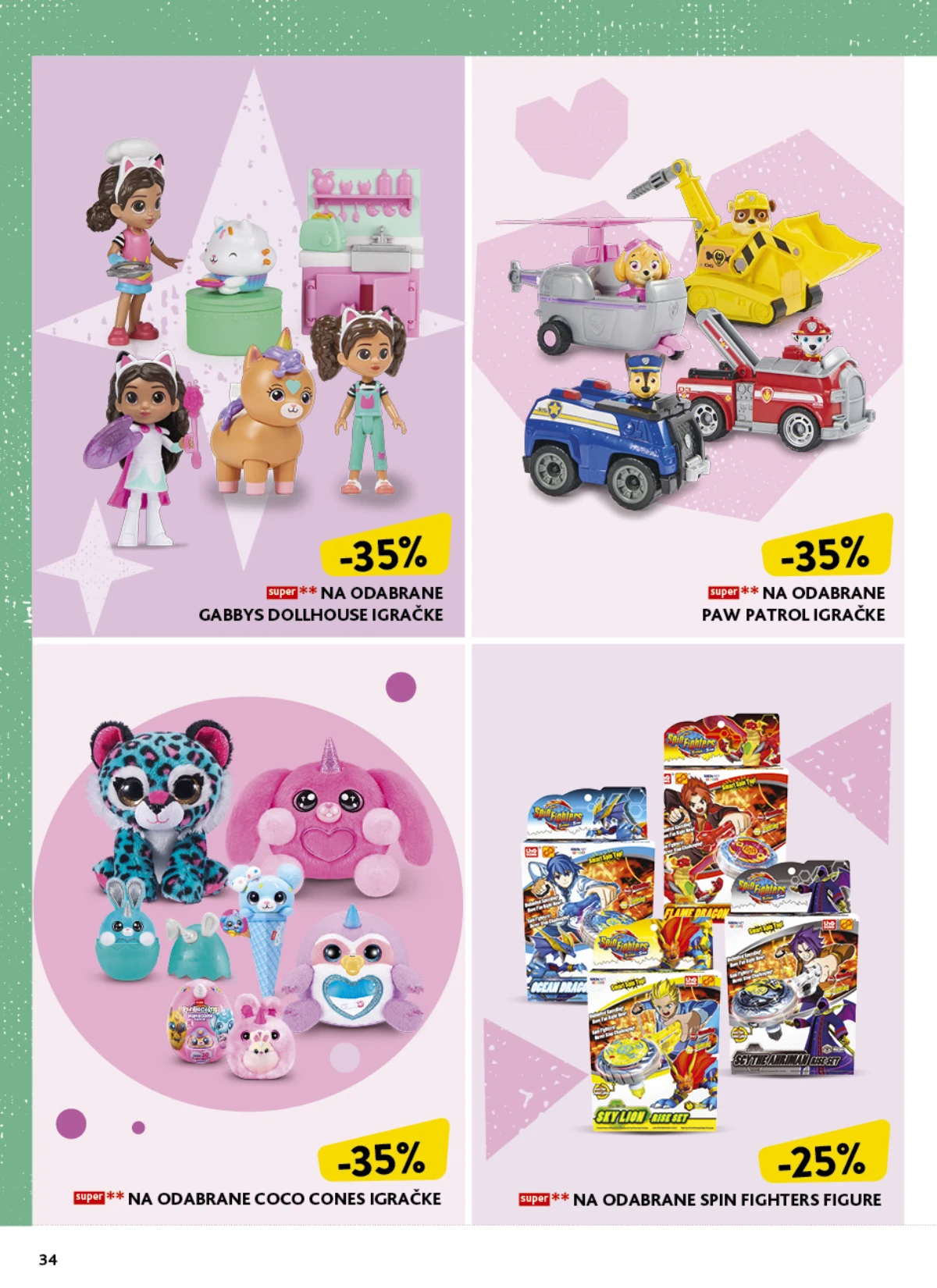 Konzum katalog strana 34 – Gabby's Dollhouse, Paw Patrol, Coco Cones i Spin Fighters igračke