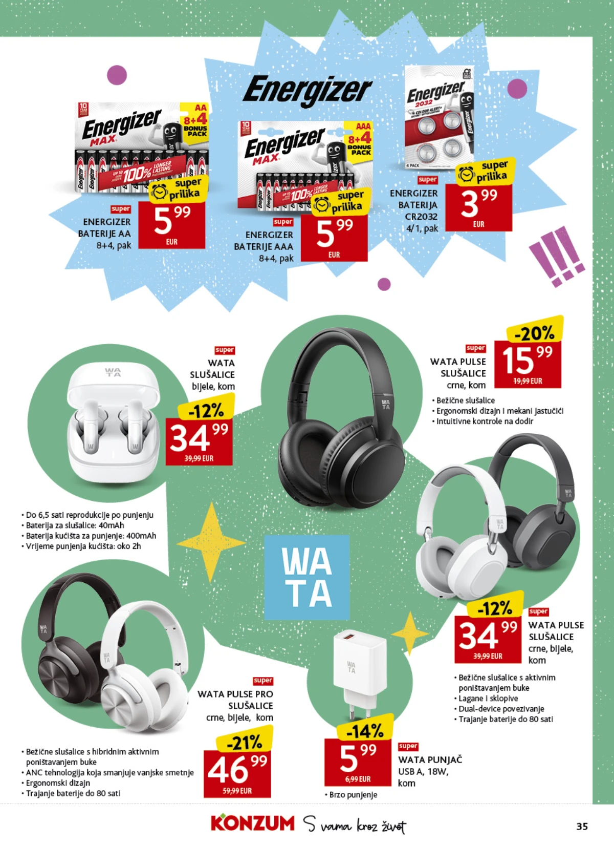 Konzum katalog strana 35 – Energizer baterije, Wata bežične slušalice i punjači