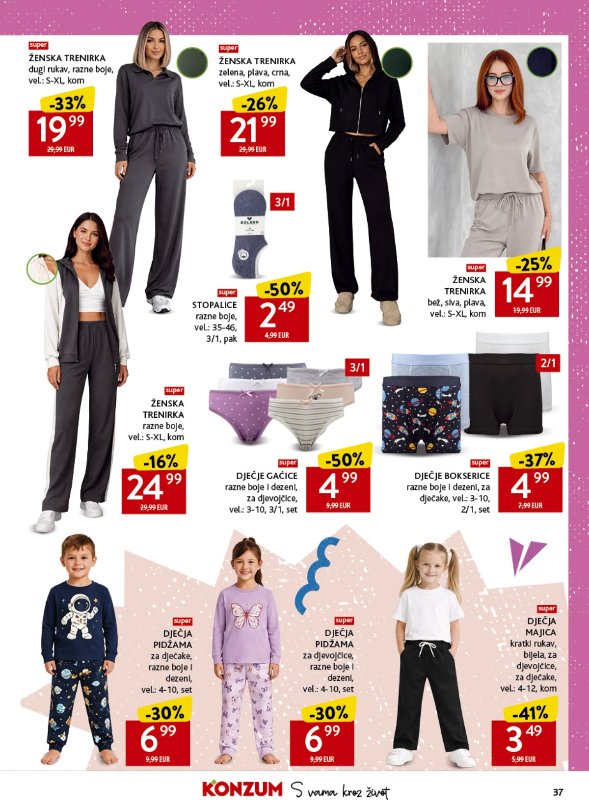 Konzum katalog strana 37 – ženske trenirke, dječje pidžame, majice i donje rublje