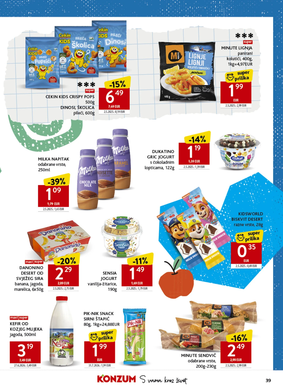 Konzum katalog strana 39 – Cekin Kids, Milka, Dukat, Danonino i dječje grickalice