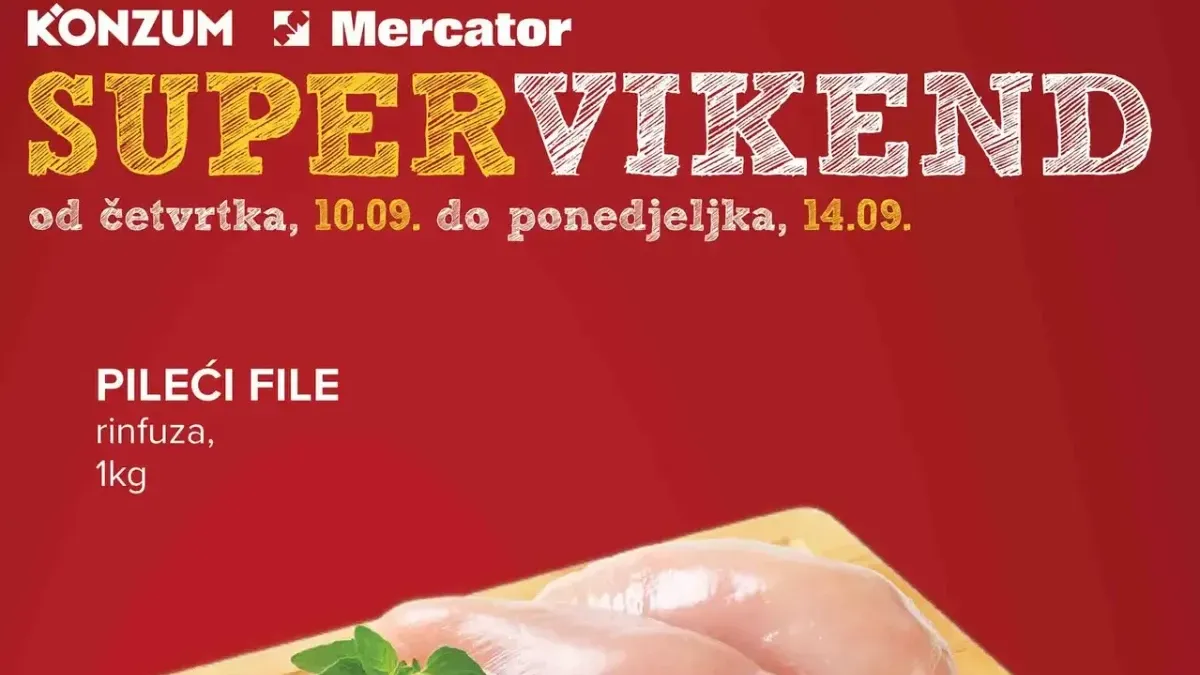 Konzum i Mercator Super vikend od 10.09. do 14.09.2026. – pileći file, paprika, jabuke, sladoled i kućna hemija po sniženim cijenama