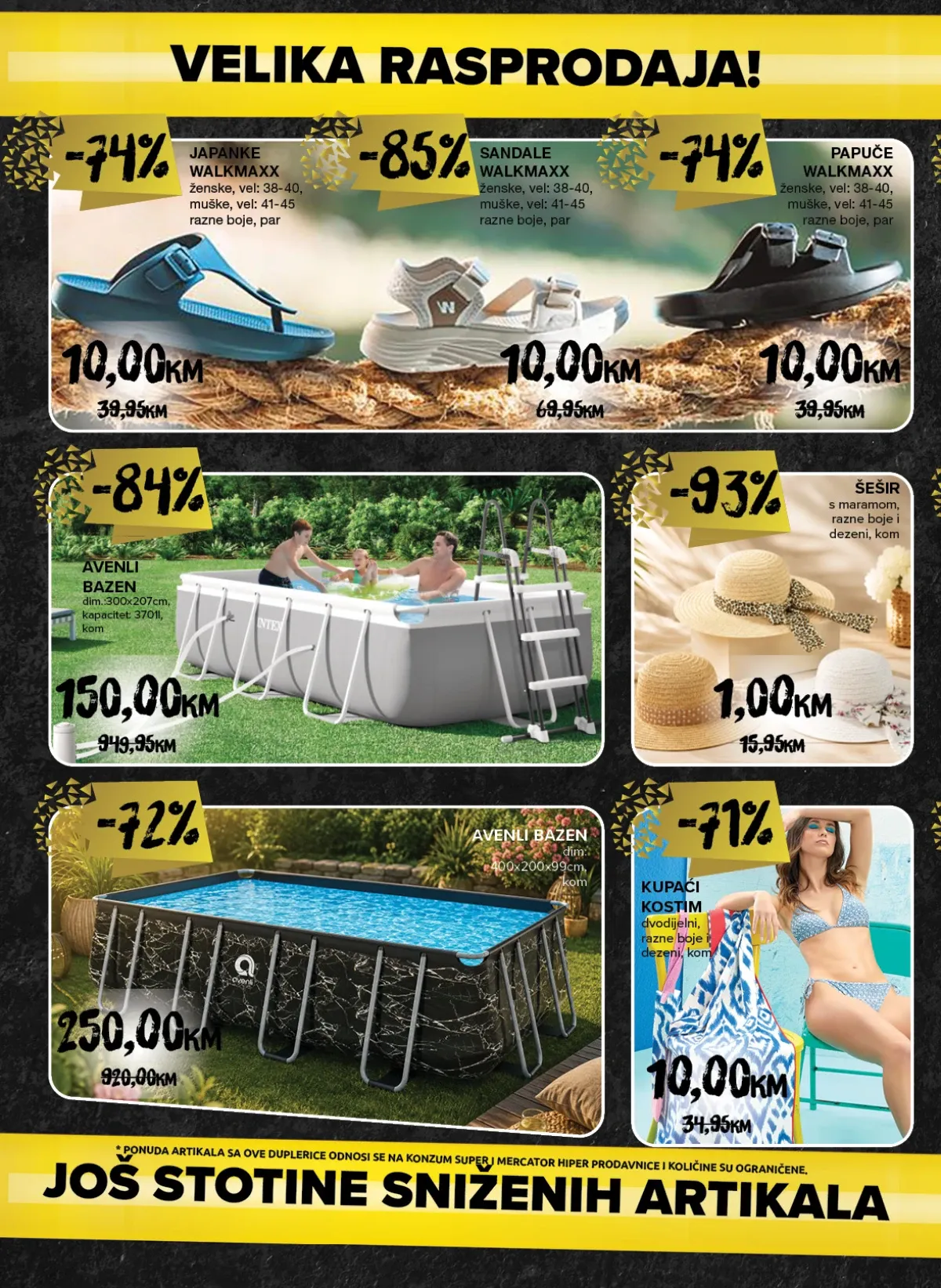 Konzum i Mercator velika rasprodaja – sandale, bazeni, šešir i kupaći kostim
