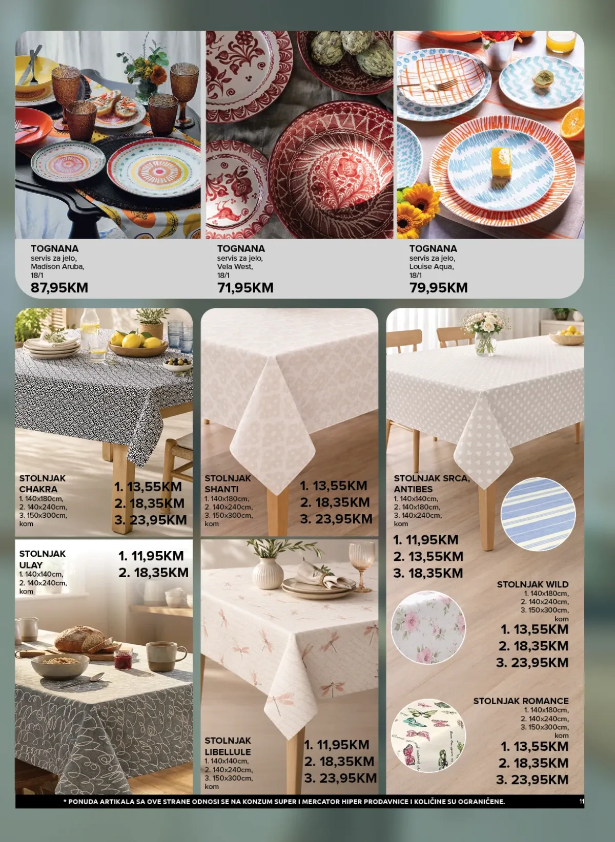 Konzum i Mercator tanjiri, stolnjaci i proizvodi za trpezariju
