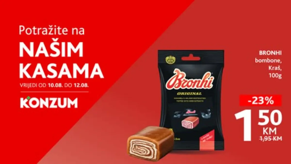 Konzum i Mercator TOP akcija od 10.08. do 12.08.2026. – Maggi krem juhe 1,49 KM i Bronhi bombone 1,50 KM