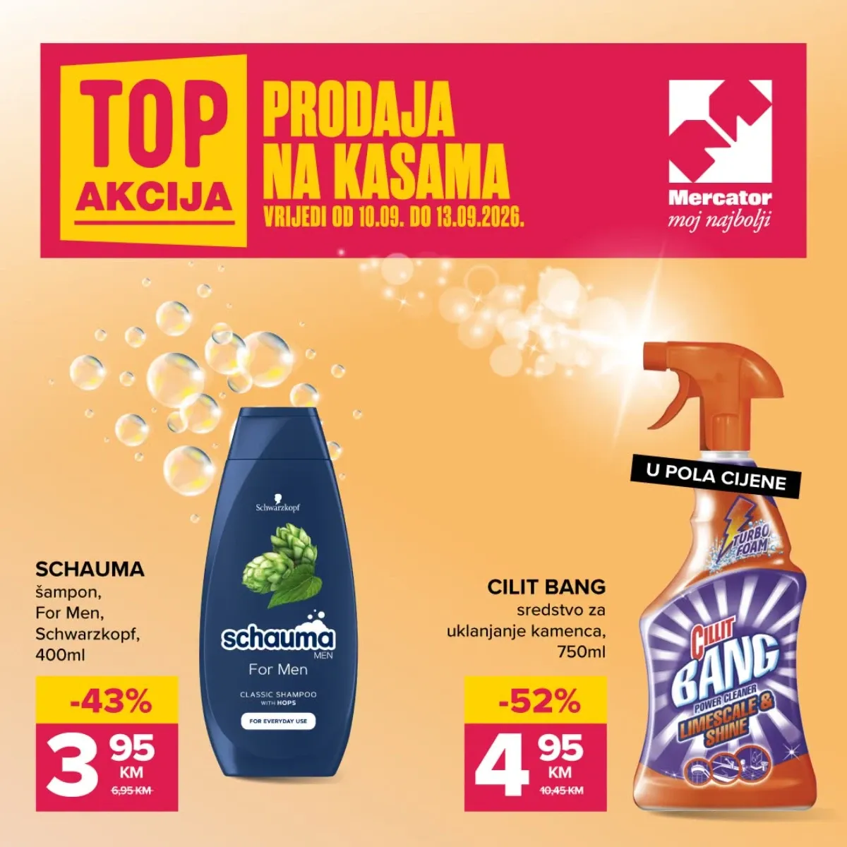 Mercator TOP prodaja na kasama od 10.09. do 13.09.2026. – Cillit Bang za 4,95 KM i Schauma šampon za 3,95 KM