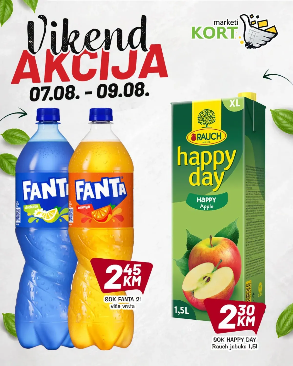 KORT Marketi vikend akcija – Fanta 2 l za 2,45 KM i Rauch Happy Day sok od jabuke 1,5 l za 2,30 KM