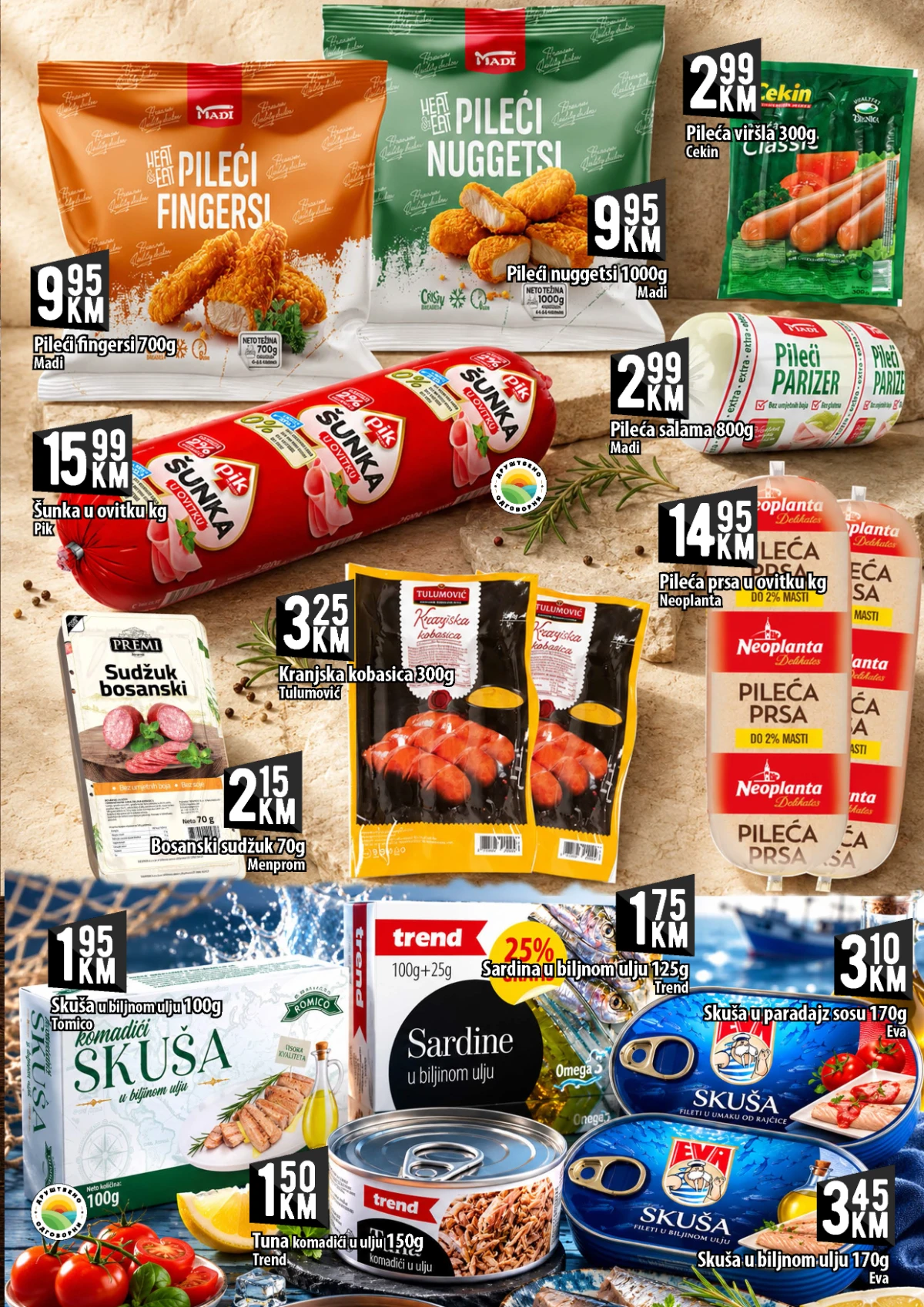 Kort Market akcija do 15.07.2026. – šunka, pileći proizvodi, kobasice i riblje konzerve po akcijskim cijenama