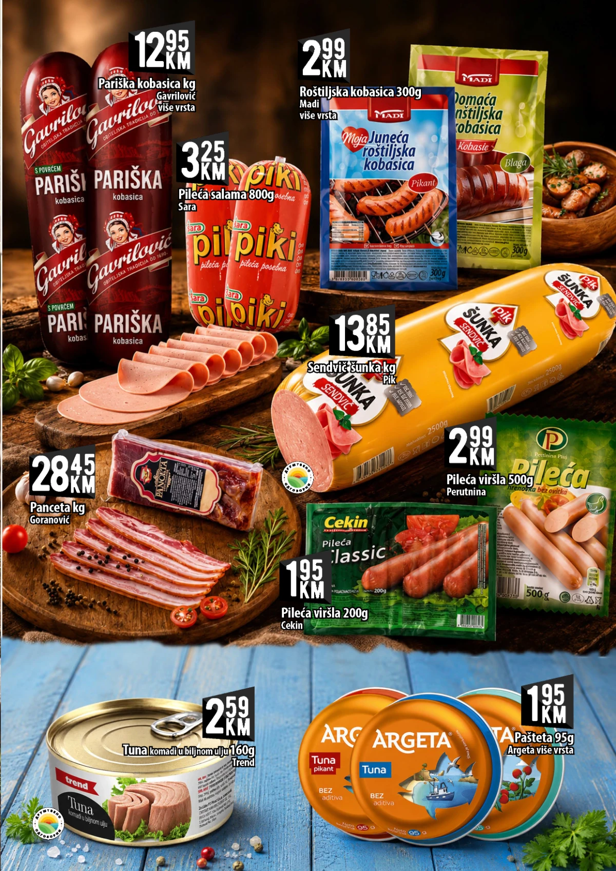 Kort Market katalog strana 3 – kobasice, panceta, salame, viršle i paštete na akciji