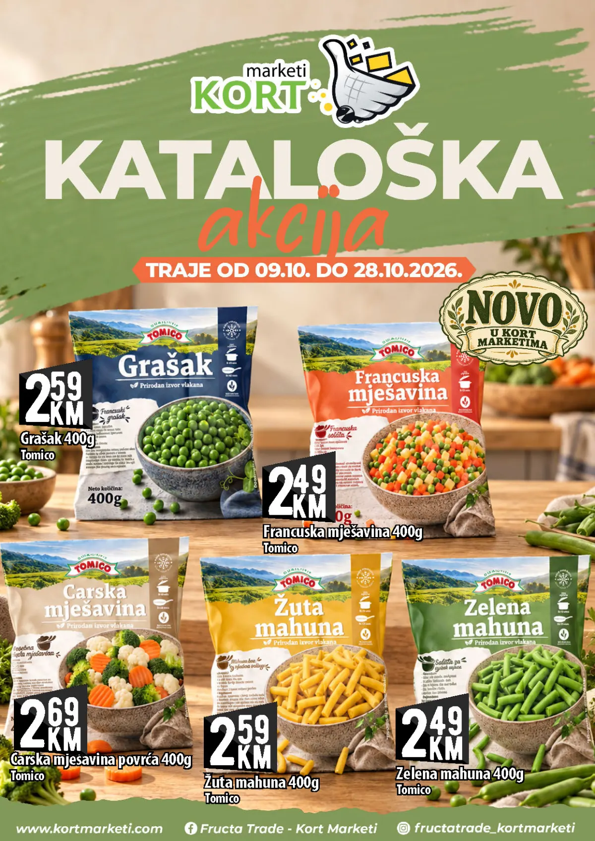 KORT katalog od 9. do 28.10.2026. – Tomico grašak, francuska i carska mješavina povrća te žuta i zelena mahuna