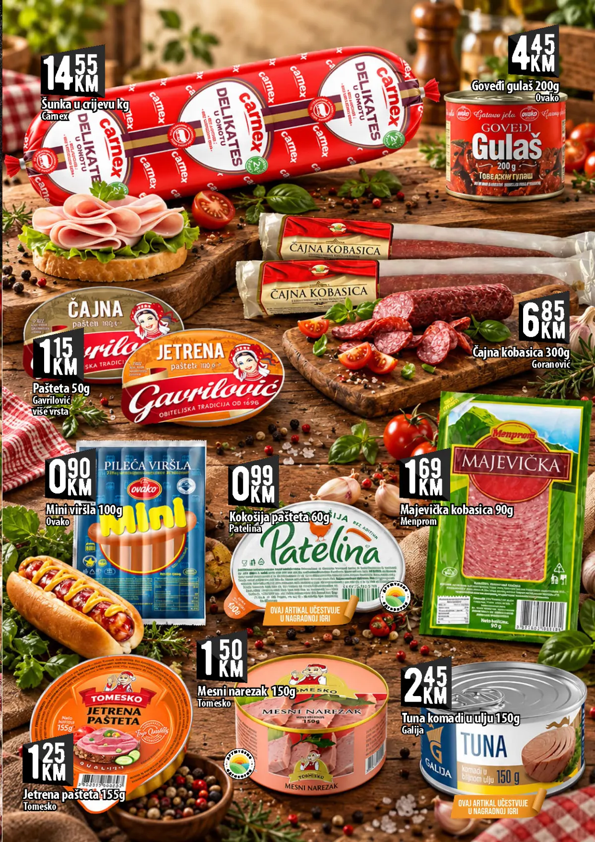 KORT katalog, stranica 3 – Gavrilović pašteta 50 g za 1,15 KM i Galija tuna komadi u ulju 150 g za 2,45 KM