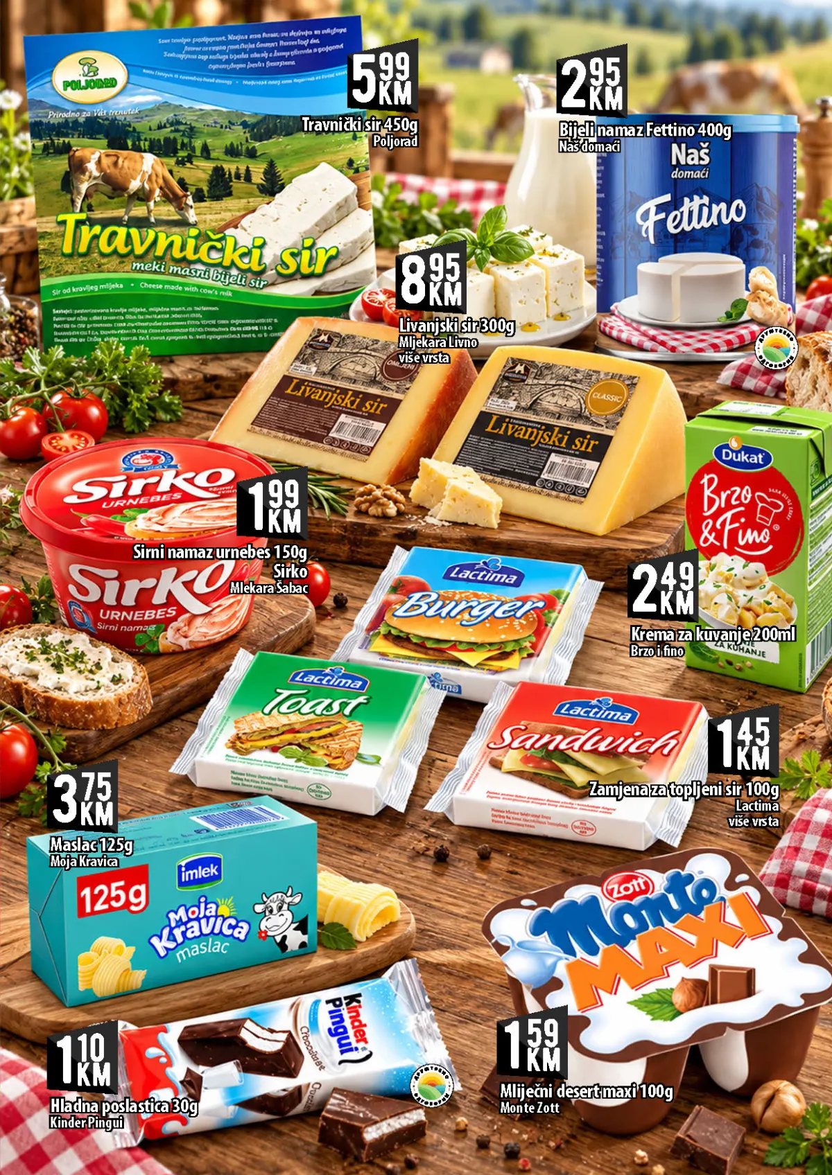 KORT katalog, stranica 5 – travnički sir Poljorad 450 g za 5,99 KM i maslac Moja Kravica 125 g za 3,75 KM