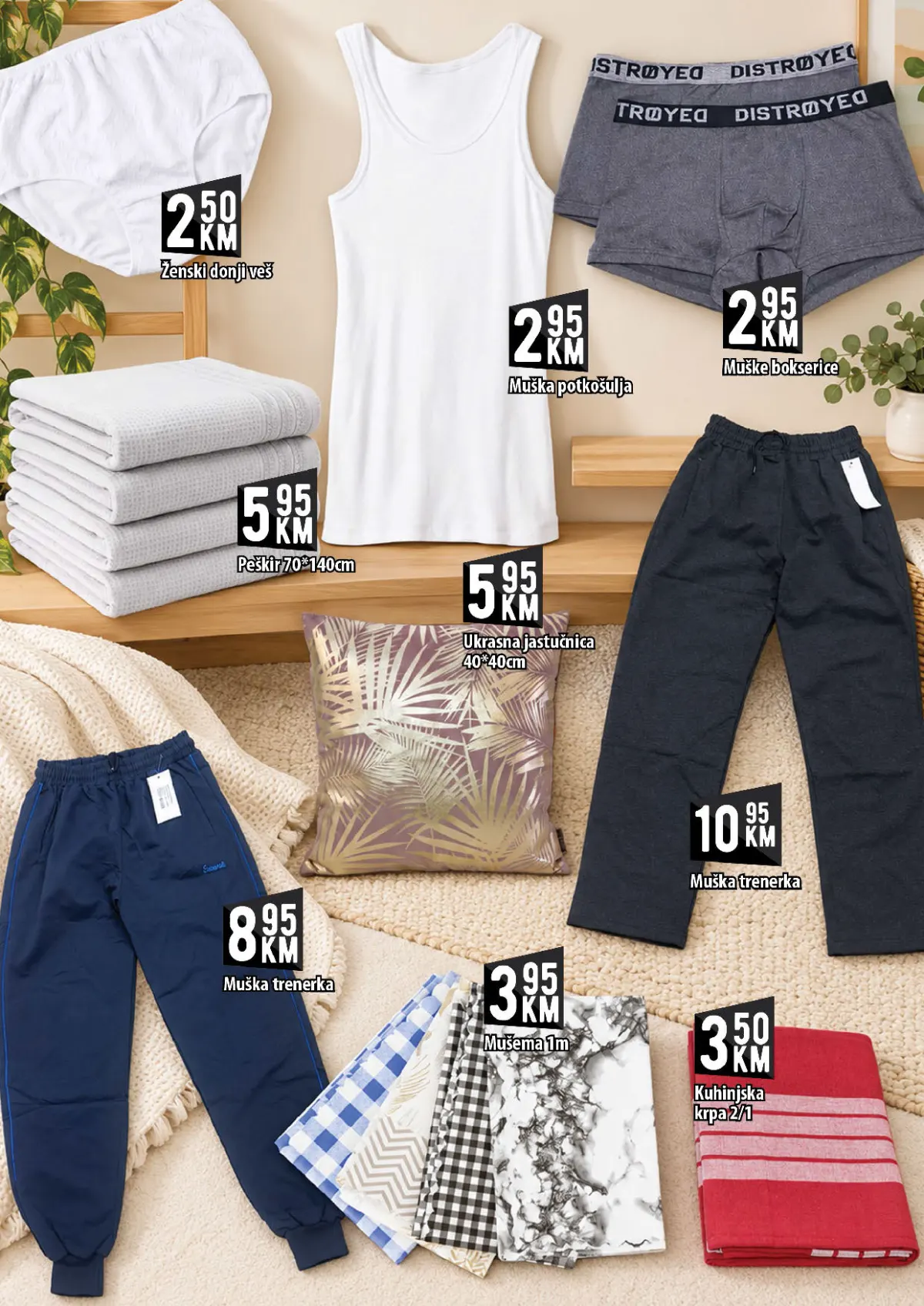 KORT katalog, stranica 20 – peškir 70 puta 140 cm za 5,95 KM i kuhinjske krpe u pakovanju od dva komada za 3,50 KM