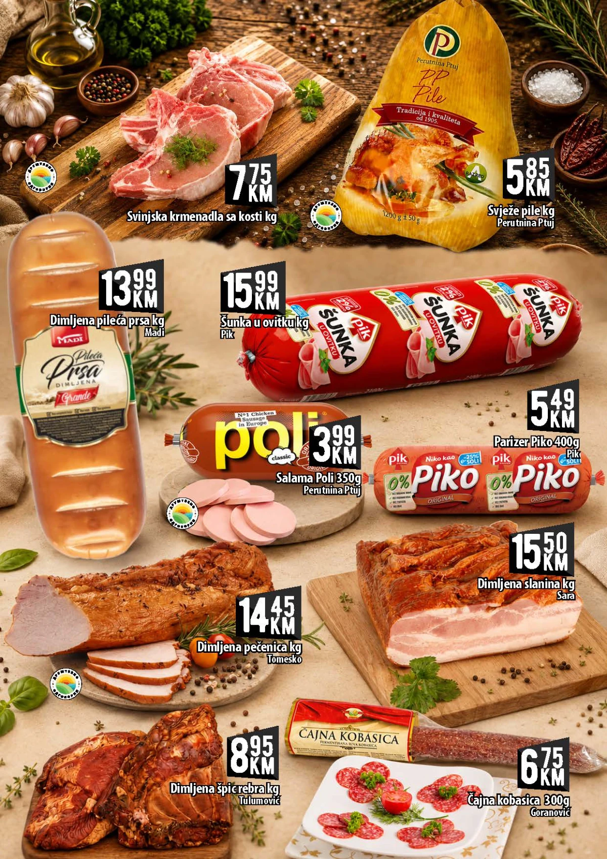 KORT katalog do 26.08.2026. – svježe pile, svinjska krmenadla, šunka, salame i suhomesnati proizvodi