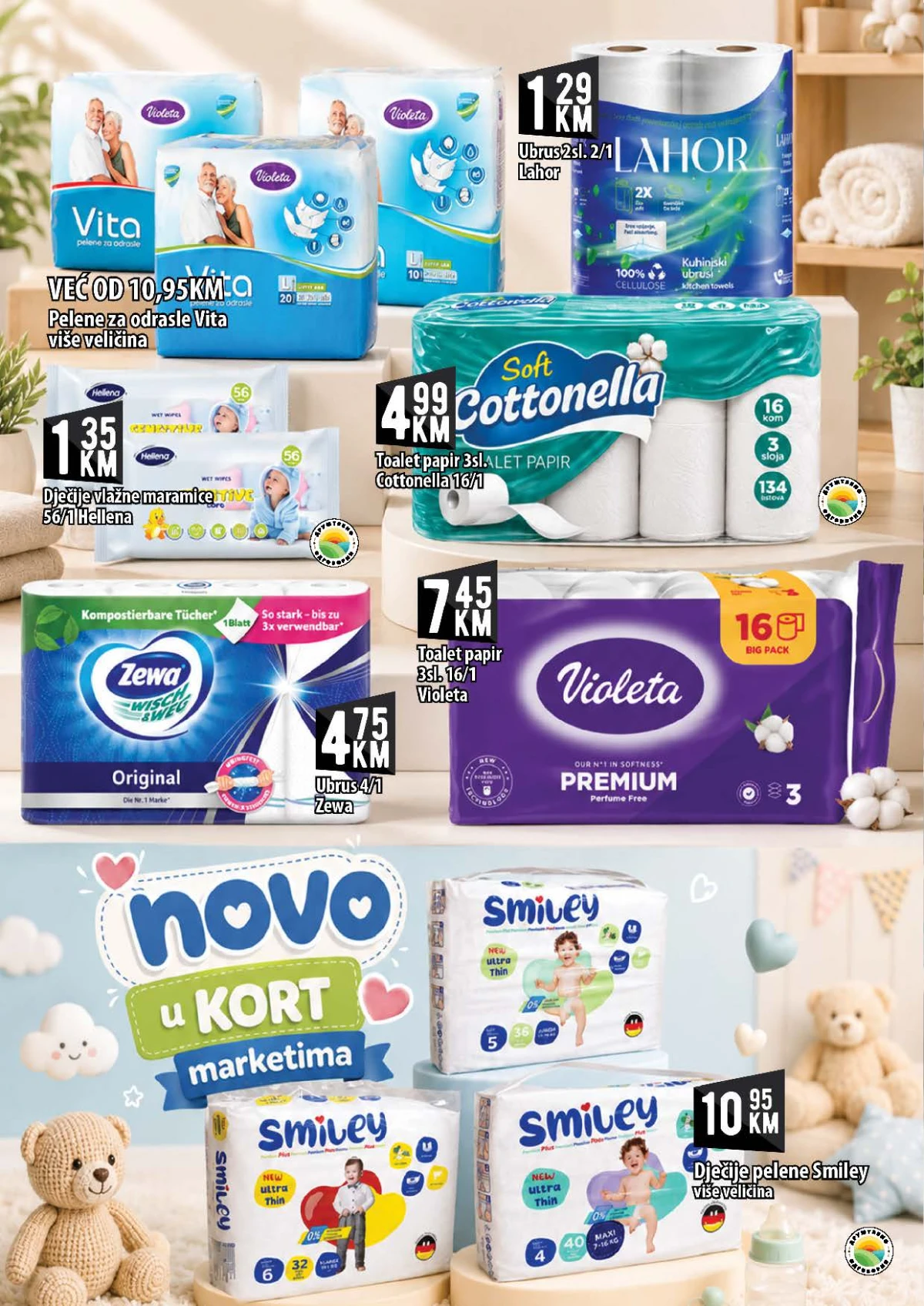 KORT katalog do 26.08.2026. – toalet papir, ubrusi, pelene i dječije vlažne maramice