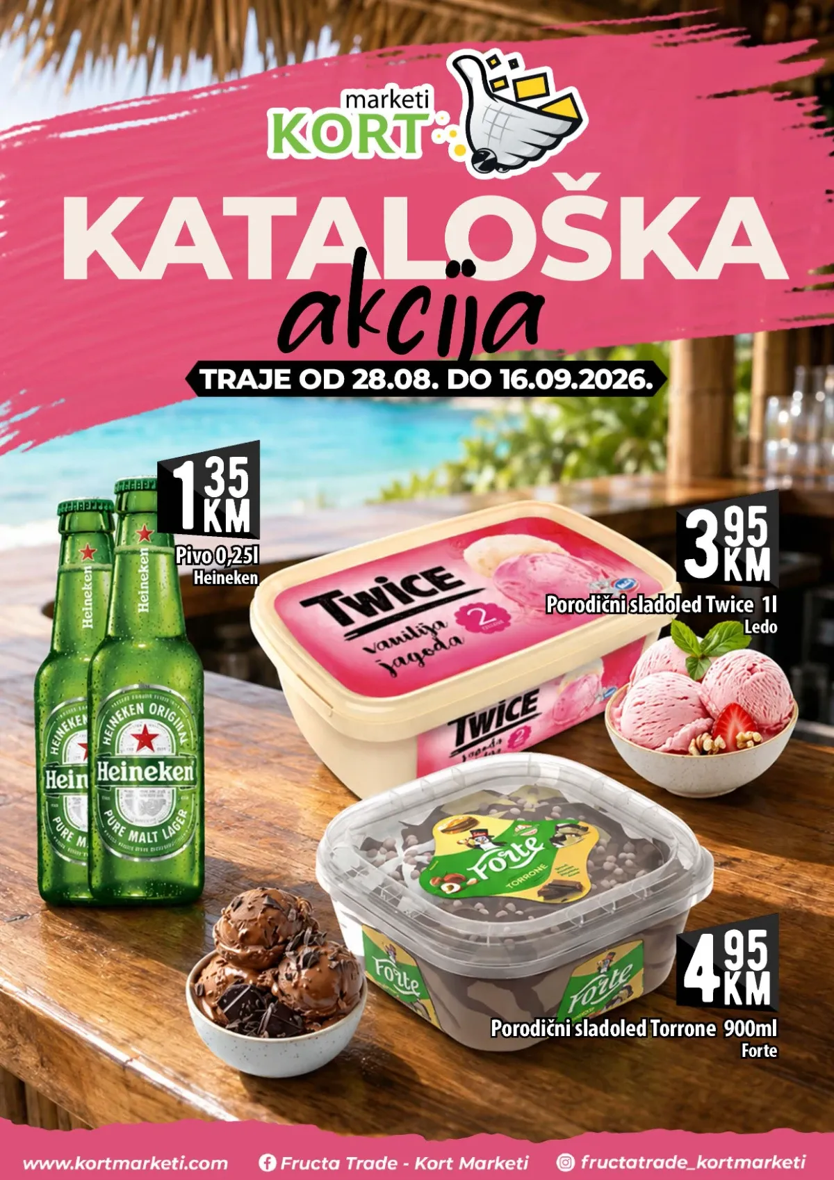 KORT katalog od 28.08. do 16.09.2026. – Heineken pivo i porodični sladoledi Ledo i Forte