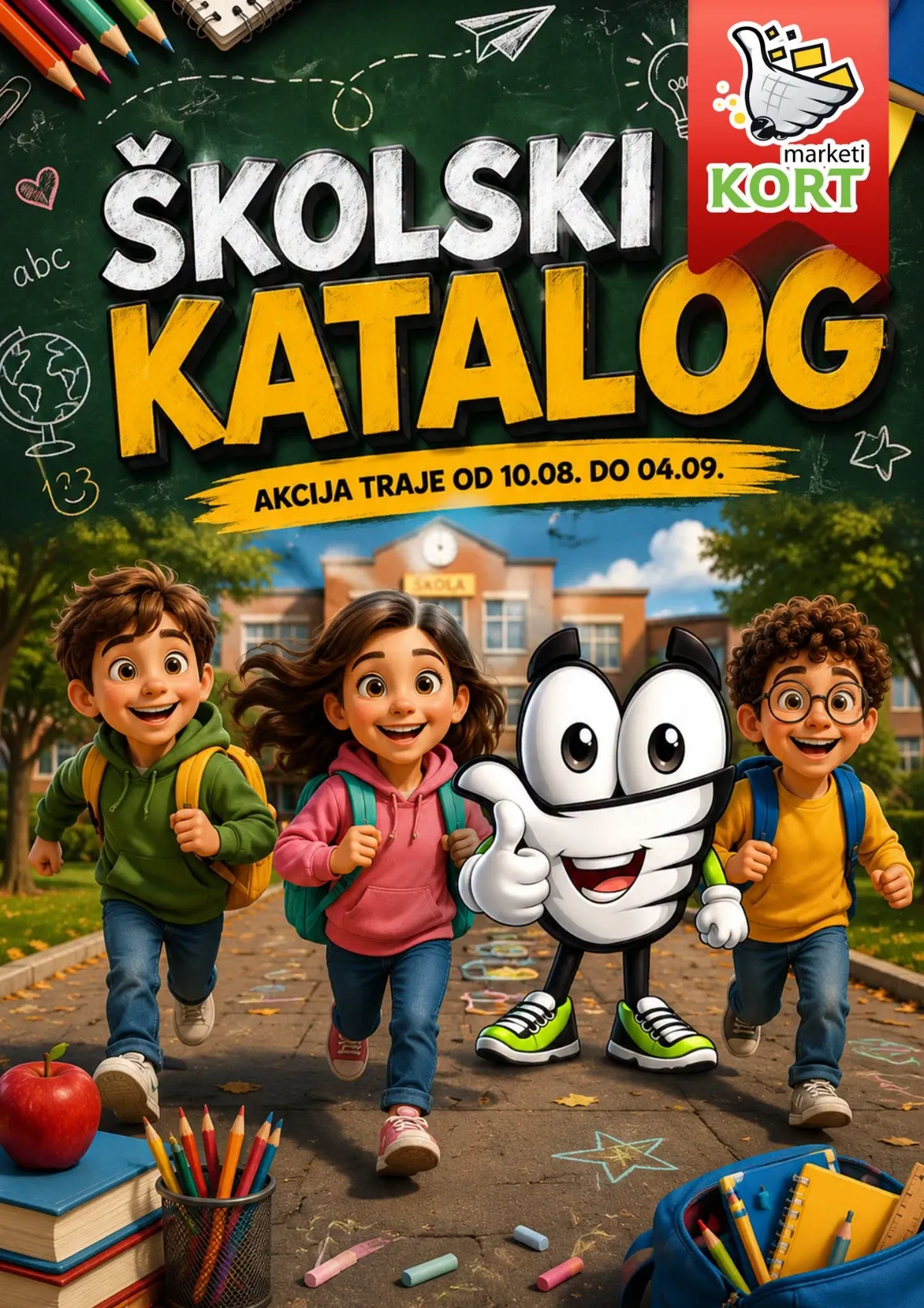 KORT školski katalog do 04.09.2026. – ruksaci, pernice, sveske, olovke, bojice i školski pribor po akcijskim cijenama