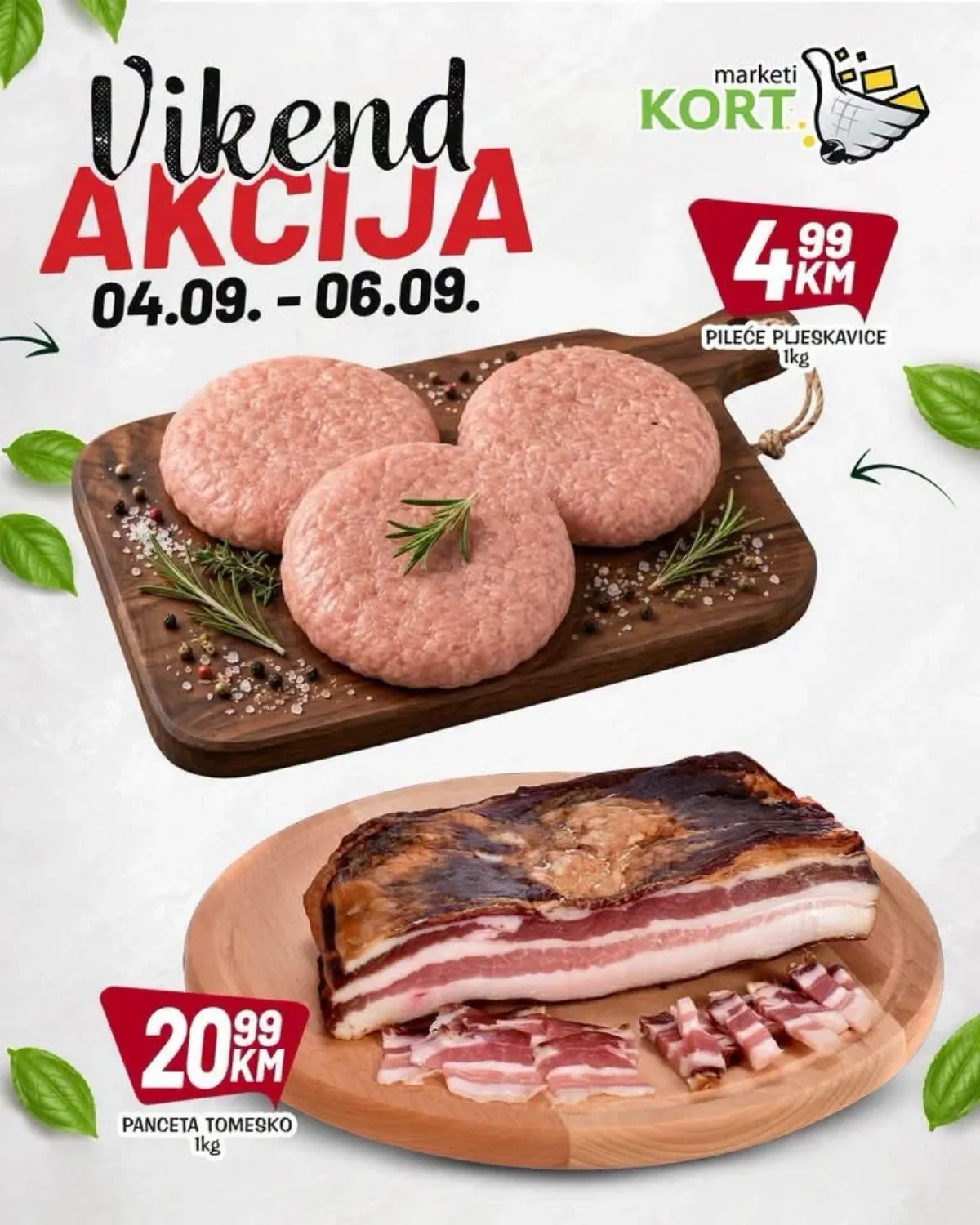 KORT vikend akcija do 06.09.2026. – pileće pljeskavice i panceta Tomeško po akcijskim cijenama