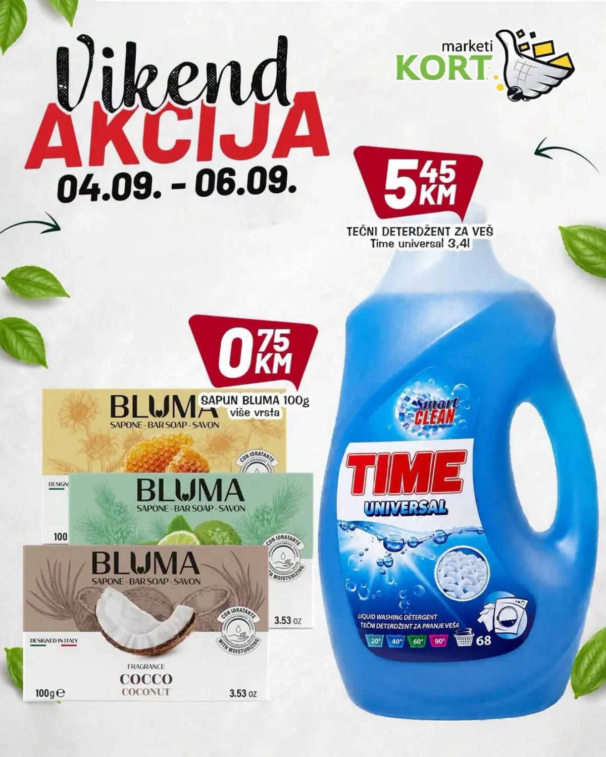 KORT vikend akcija do 06.09.2026. – Time tečni deterdžent za veš i Bluma sapun