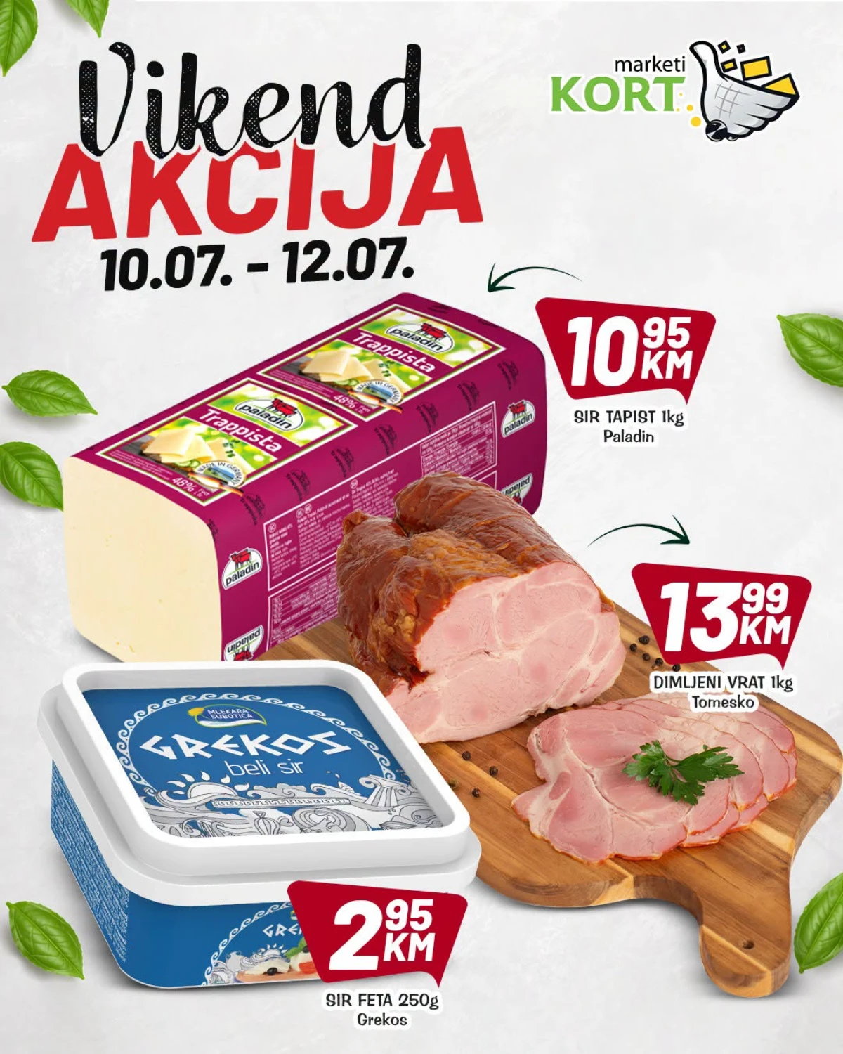 Kort Market vikend akcija od 10. do 12.07.2026. – Trapist sir, dimljeni vrat i feta sir na sniženju