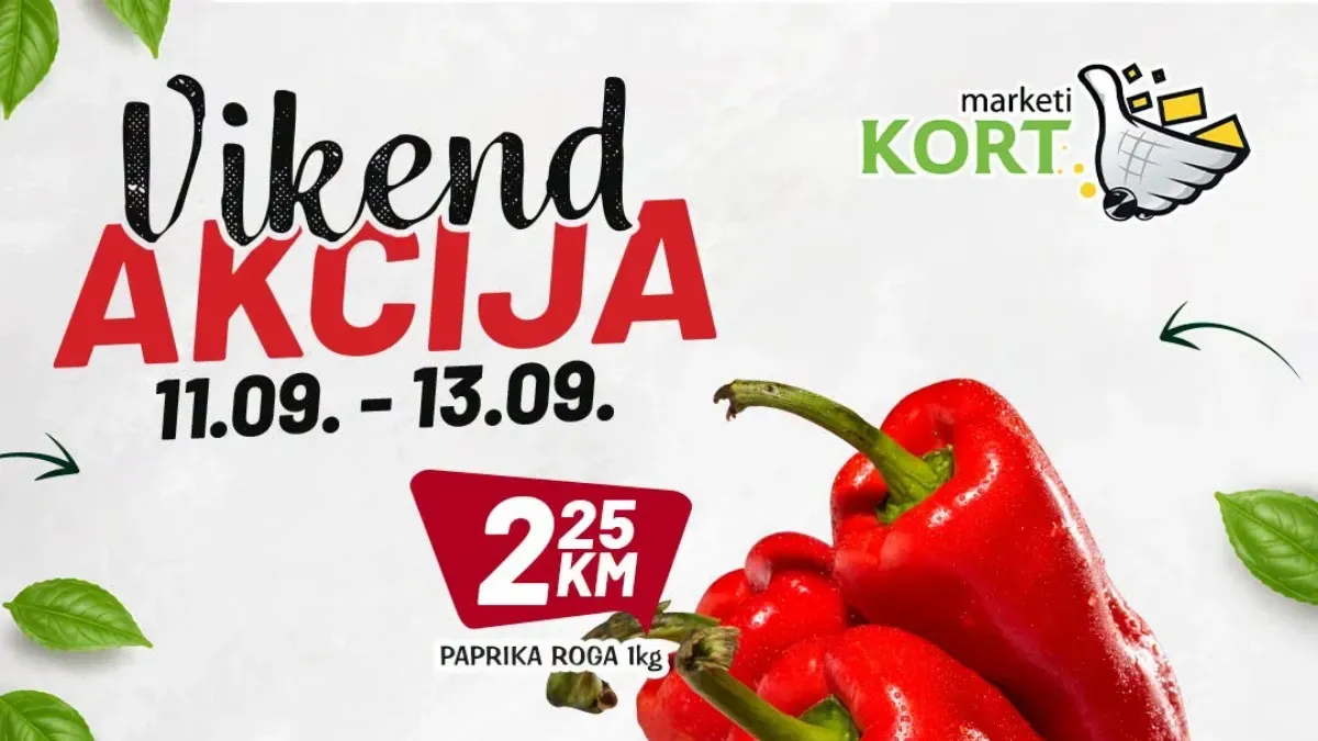 KORT vikend akcija od 11.09. do 13.09.2026. – svinjski but bez kosti, paprika roga, voće, sirevi, piće i kućna hemija po sniženim cijenama
