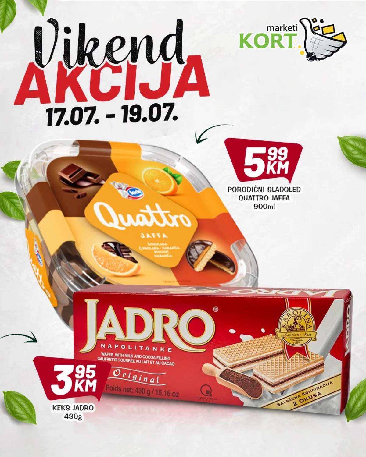 Kort Marketi vikend akcija – Quattro Jaffa sladoled i Jadro keks