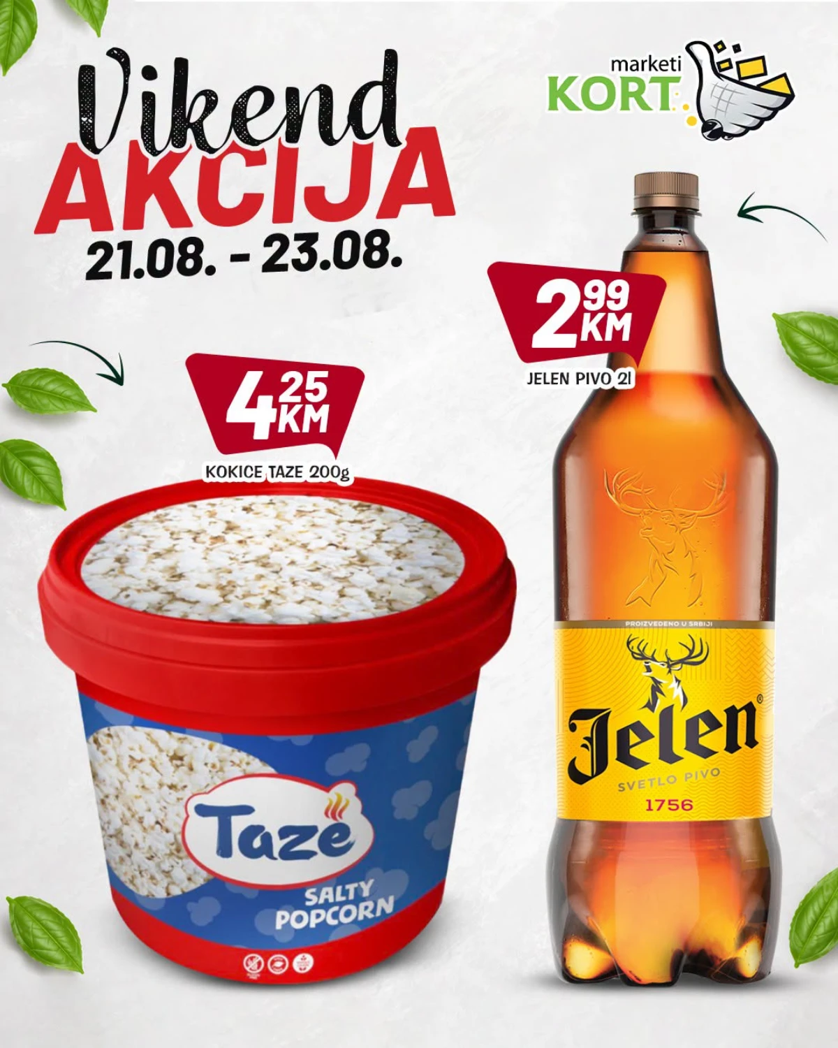 KORT vikend akcija do 23.08.2026. – Taze kokice i Jelen pivo po akcijskim cijenama