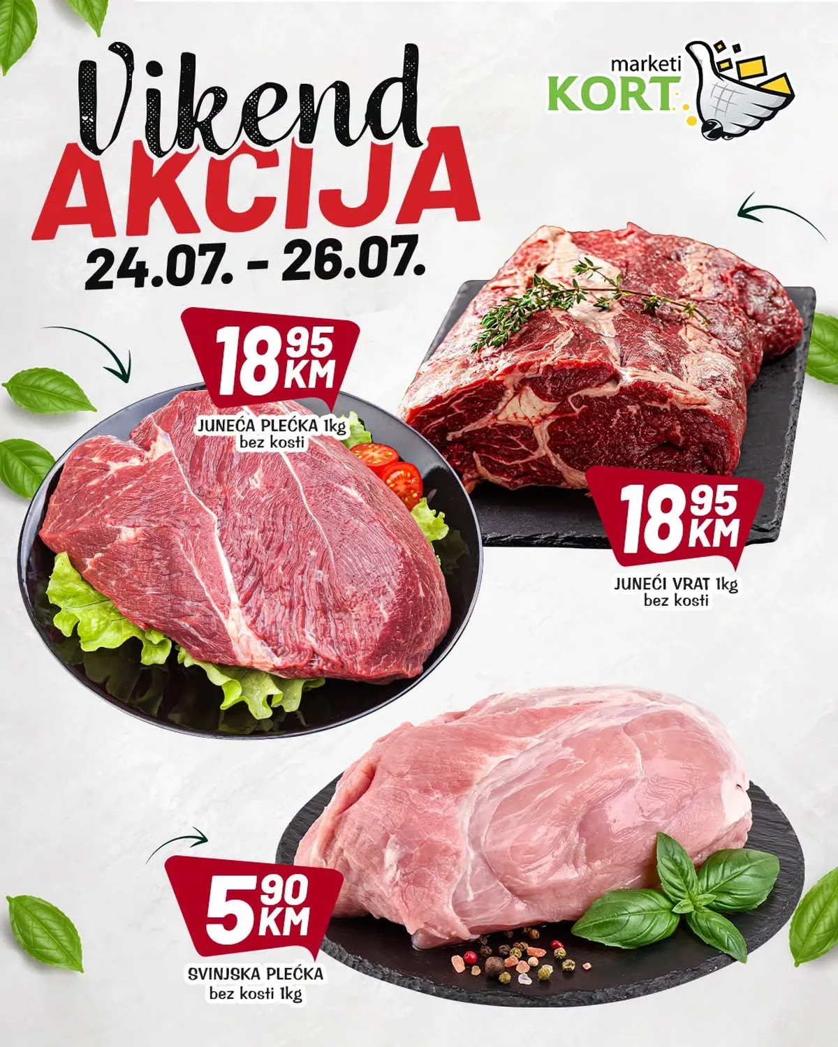 Kort Market vikend akcija do 26.07.2026. – vikend ponuda na meso, voće, pića, mliječne proizvode i proizvode za domaćinstvo