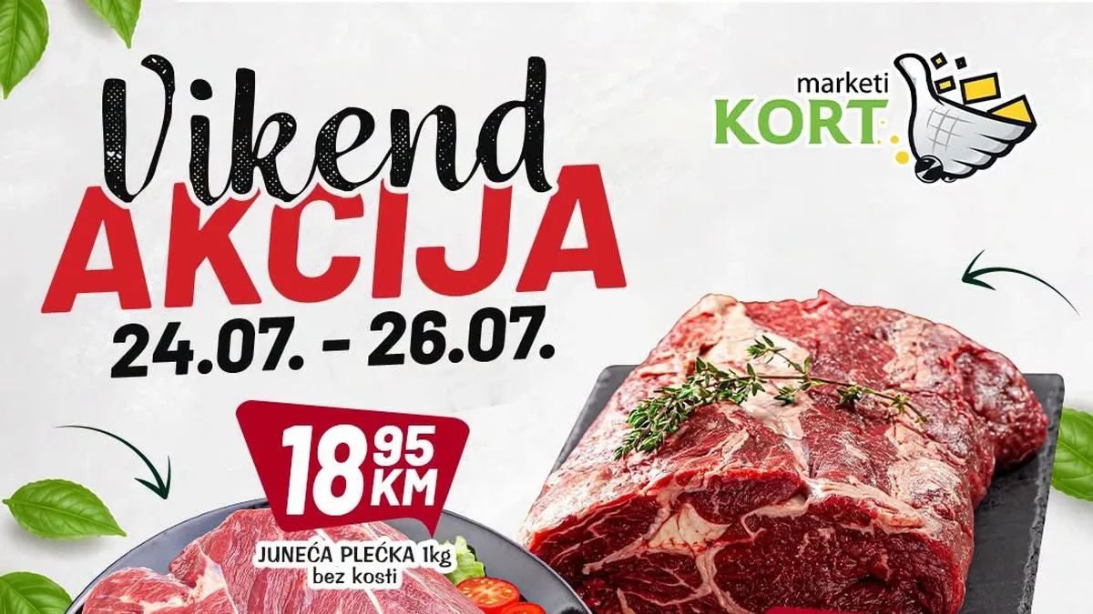 Kort Market vikend akcija do 26.07.2026. – vikend ponuda na meso, voće, pića i proizvode za domaćinstvo