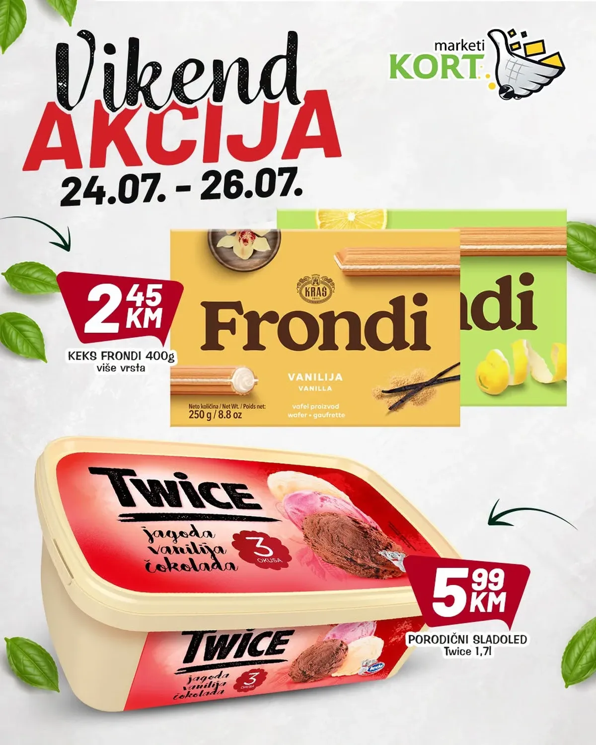 Kort Market vikend akcija – Frondi keks i Twice porodični sladoled na vikend akciji