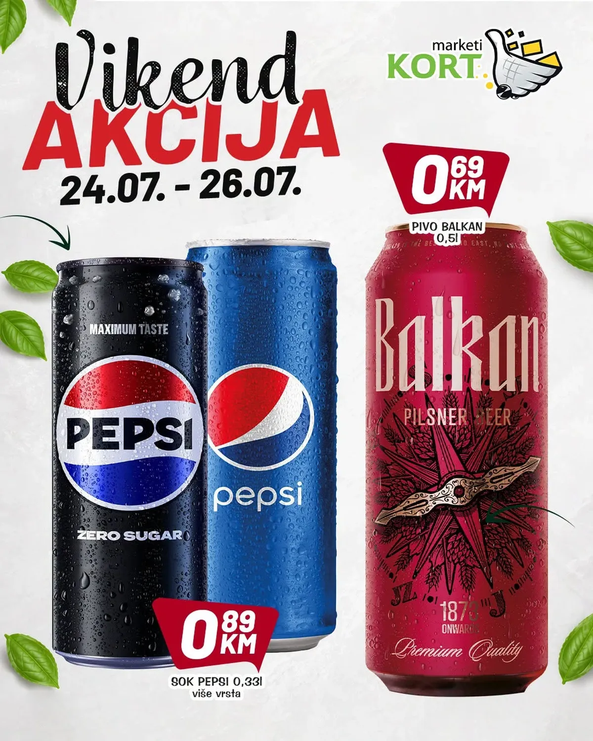Kort Market vikend akcija – Pepsi limenka i Balkan pivo po sniženim vikend cijenama