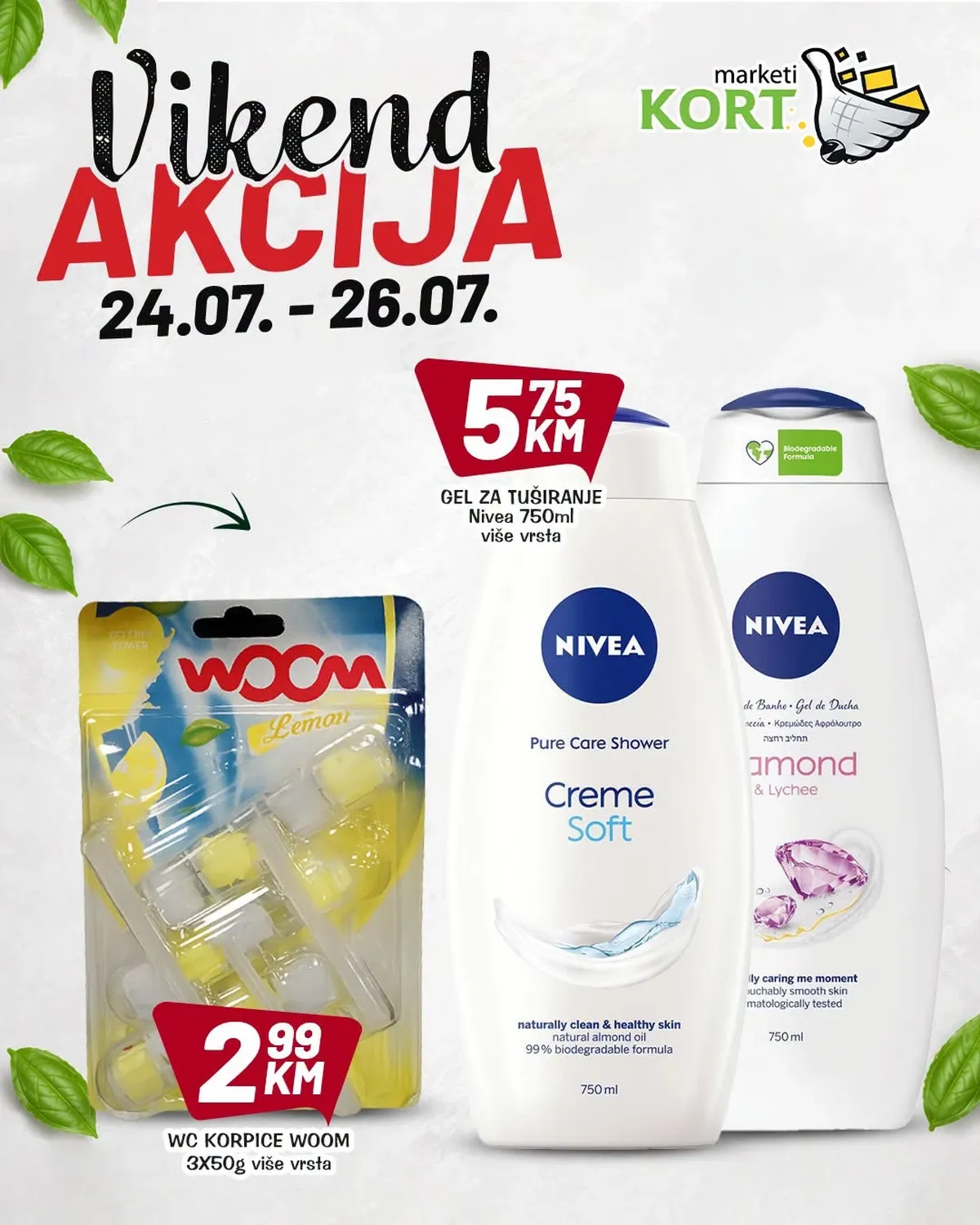 Kort Market vikend akcija – Nivea gel za tuširanje i WOOM WC korpice po akcijskim cijenama