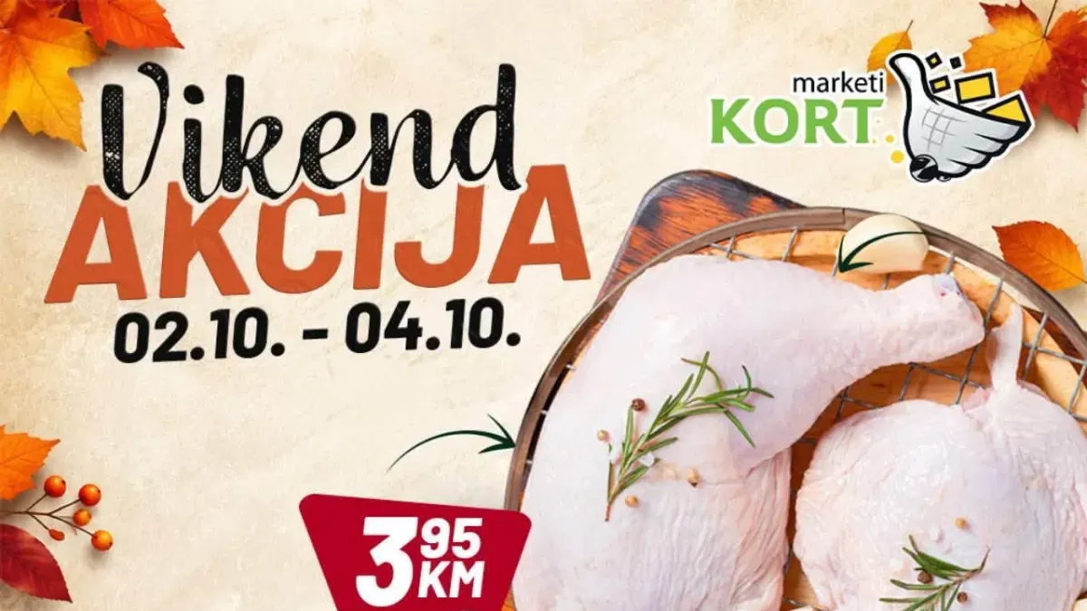 Kort vikend akcija 02–04.10.2026. – odlične cijene mesa, sireva, voća i proizvoda za domaćinstvo