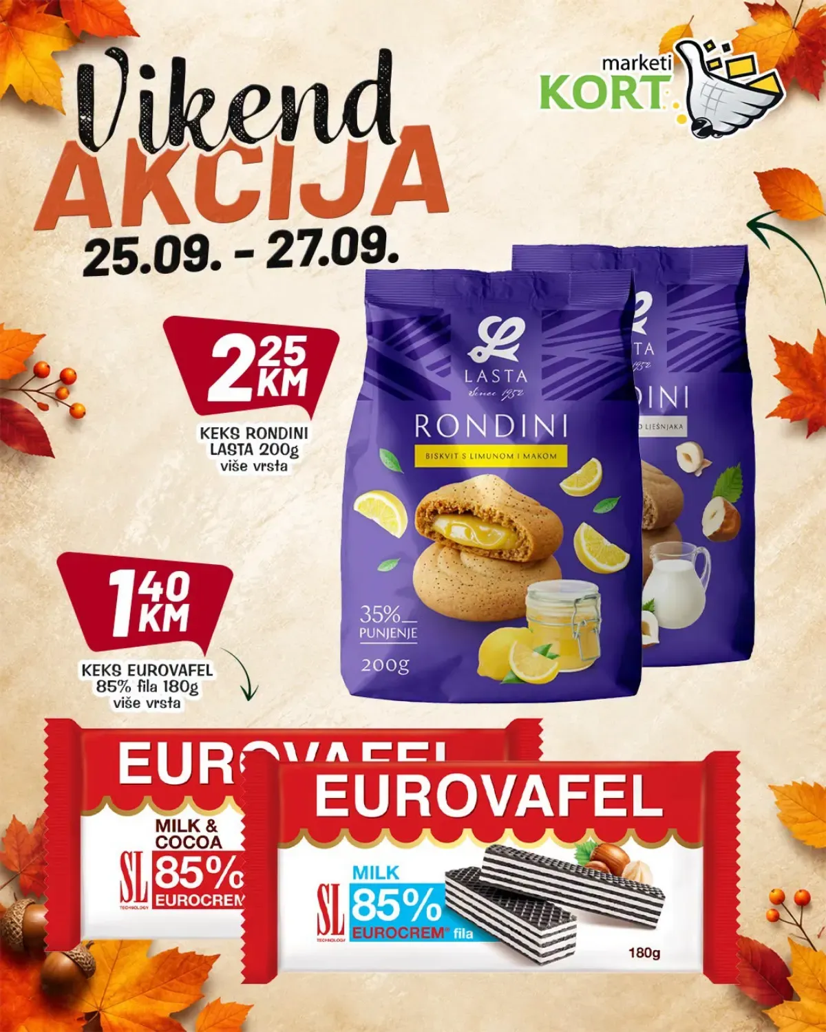 KORT vikend akcija do 27.09.2026. – Lasta Rondini i Eurovafel po akcijskim cijenama
