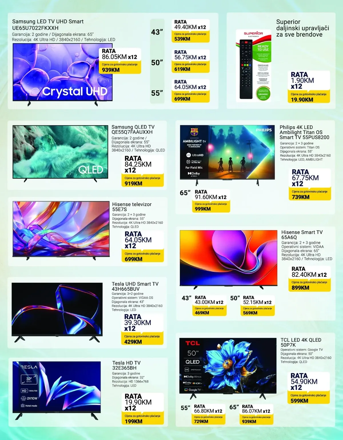 KupiTehniku septembarski katalog 2026, stranica 2 – Samsung, Philips, Hisense, Tesla i TCL televizori