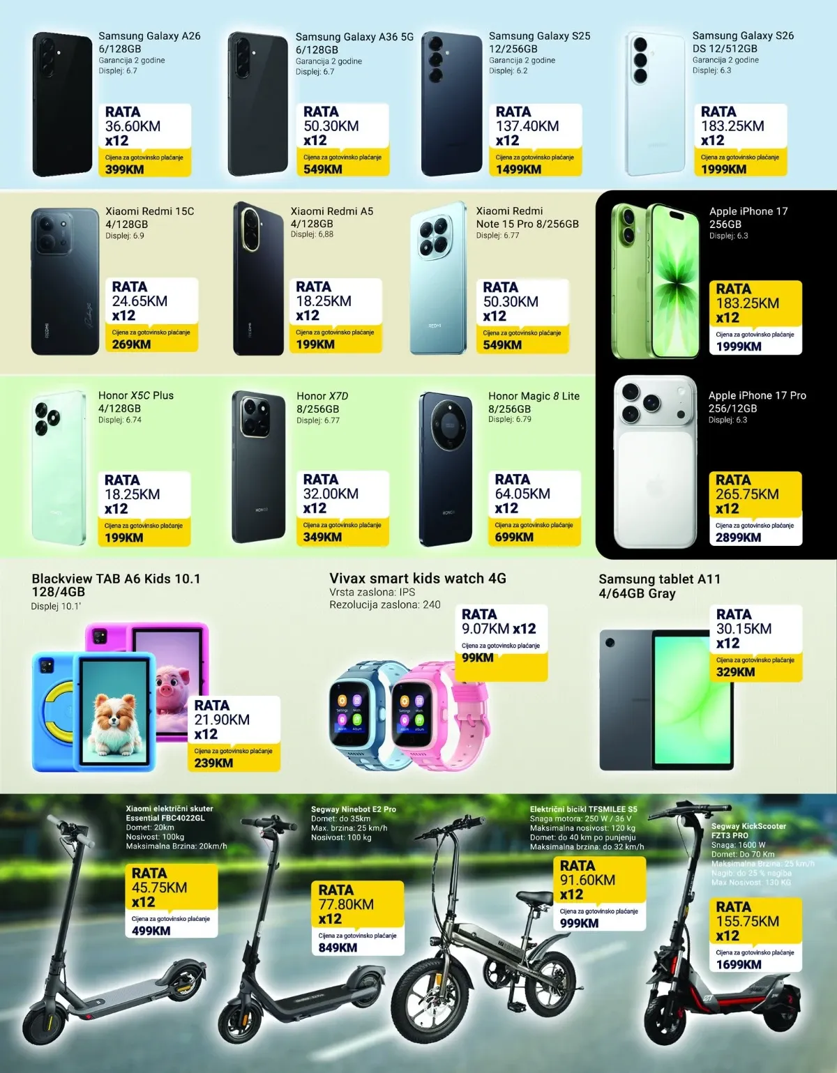 KupiTehniku septembarski katalog 2026, stranica 6 – Samsung, Xiaomi, Honor i Apple mobiteli, tableti i električni romobili