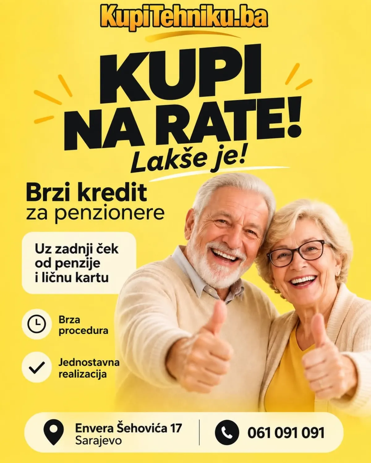 KupiTehniku akcija za penzionere – brzi kredit i kupovina televizora, mobitela i bijele tehnike na 12 rata