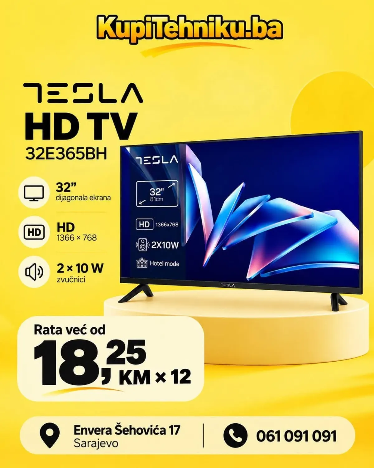 Tesla HD TV 32E365BH u KupiTehniku ponudi na 12 rata